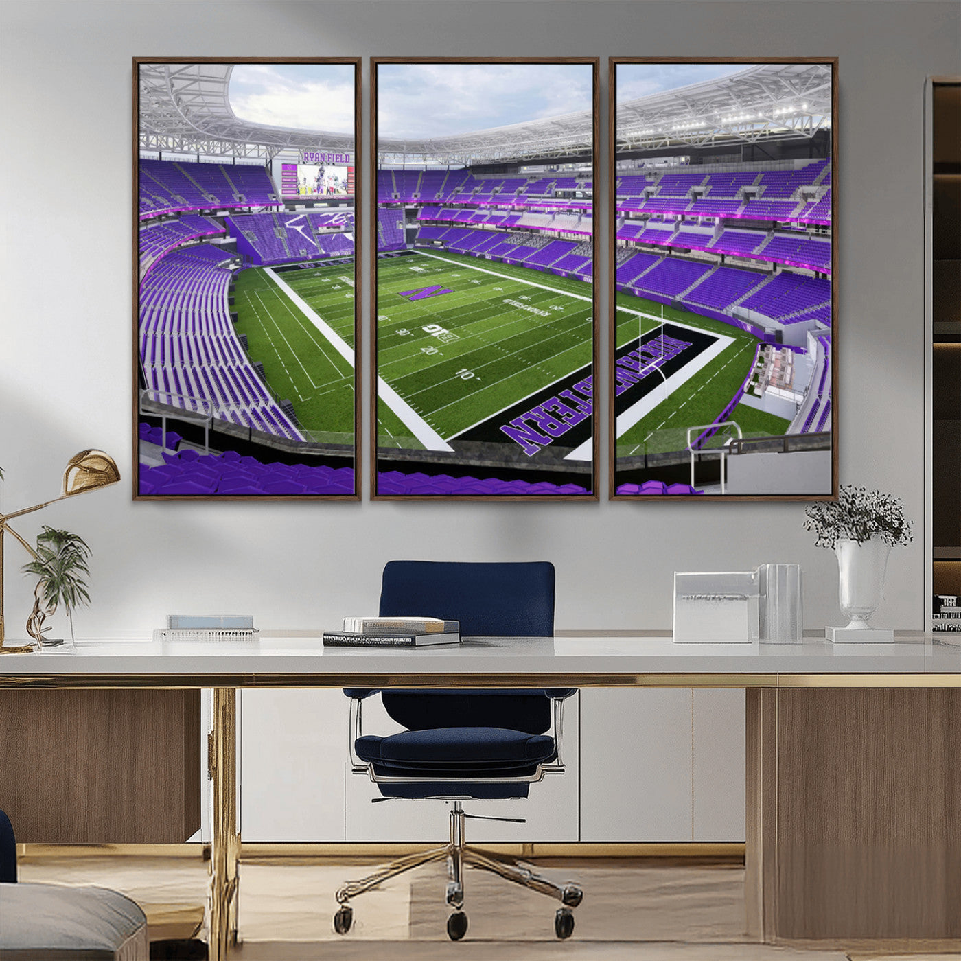 MGV-FC-48X32-3P - Northwestern University Wildcats Football Team Print - Evanston Ryan Field Wall Art Canvas Print