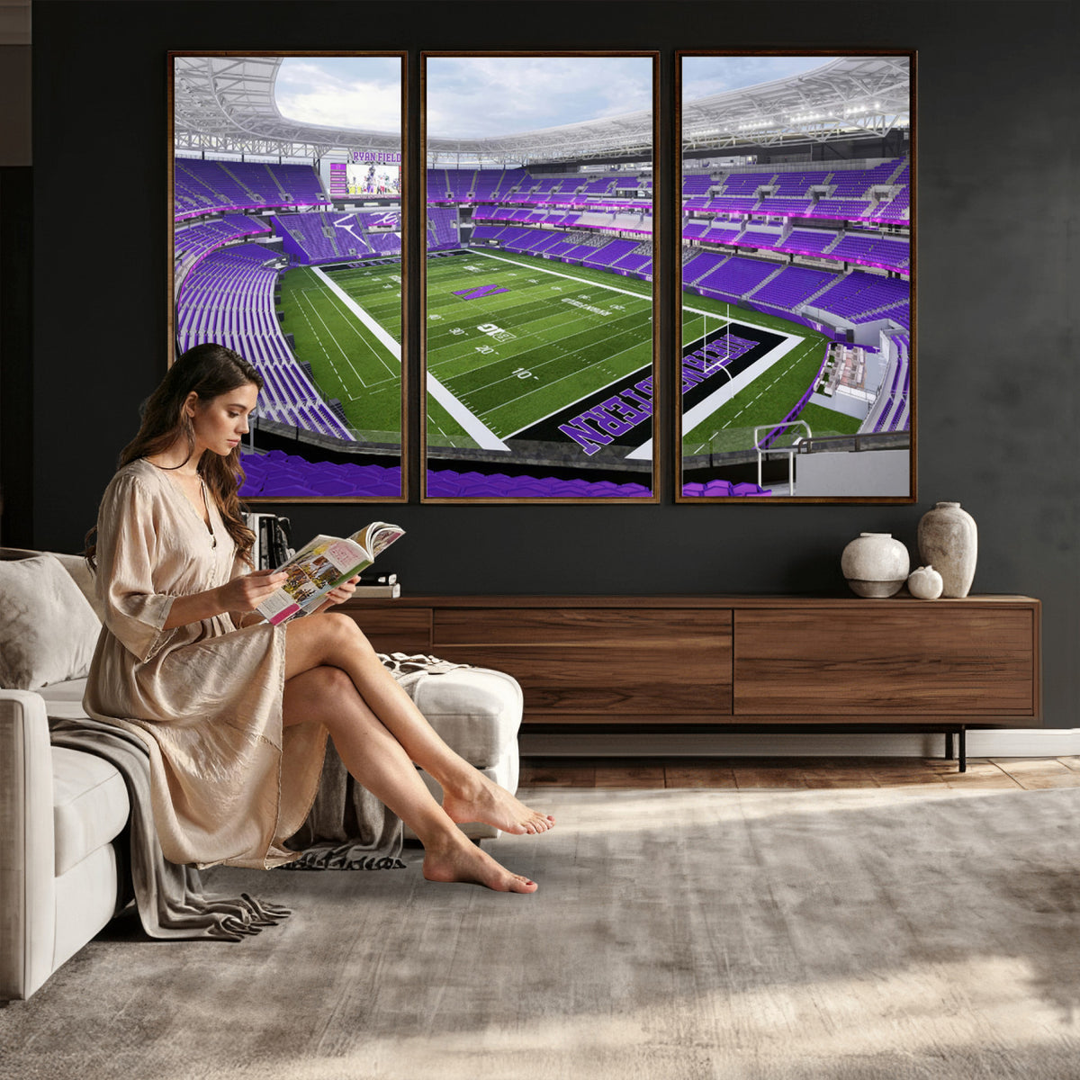 49190-MGV-CV-36X24 - Northwestern University Wildcats Football Team Print - Evanston Ryan Field Wall Art Canvas Print