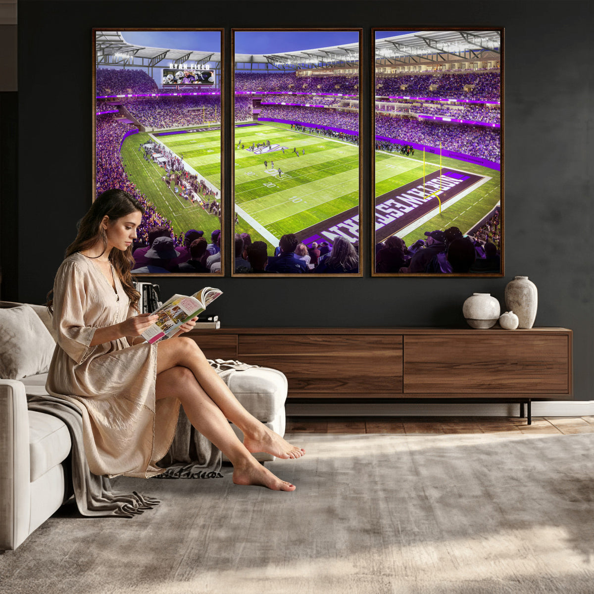 81245-MGV-CV-36X24 - Northwestern University Wildcats Football Team Print - Evanston Ryan Field Wall Art Canvas Print