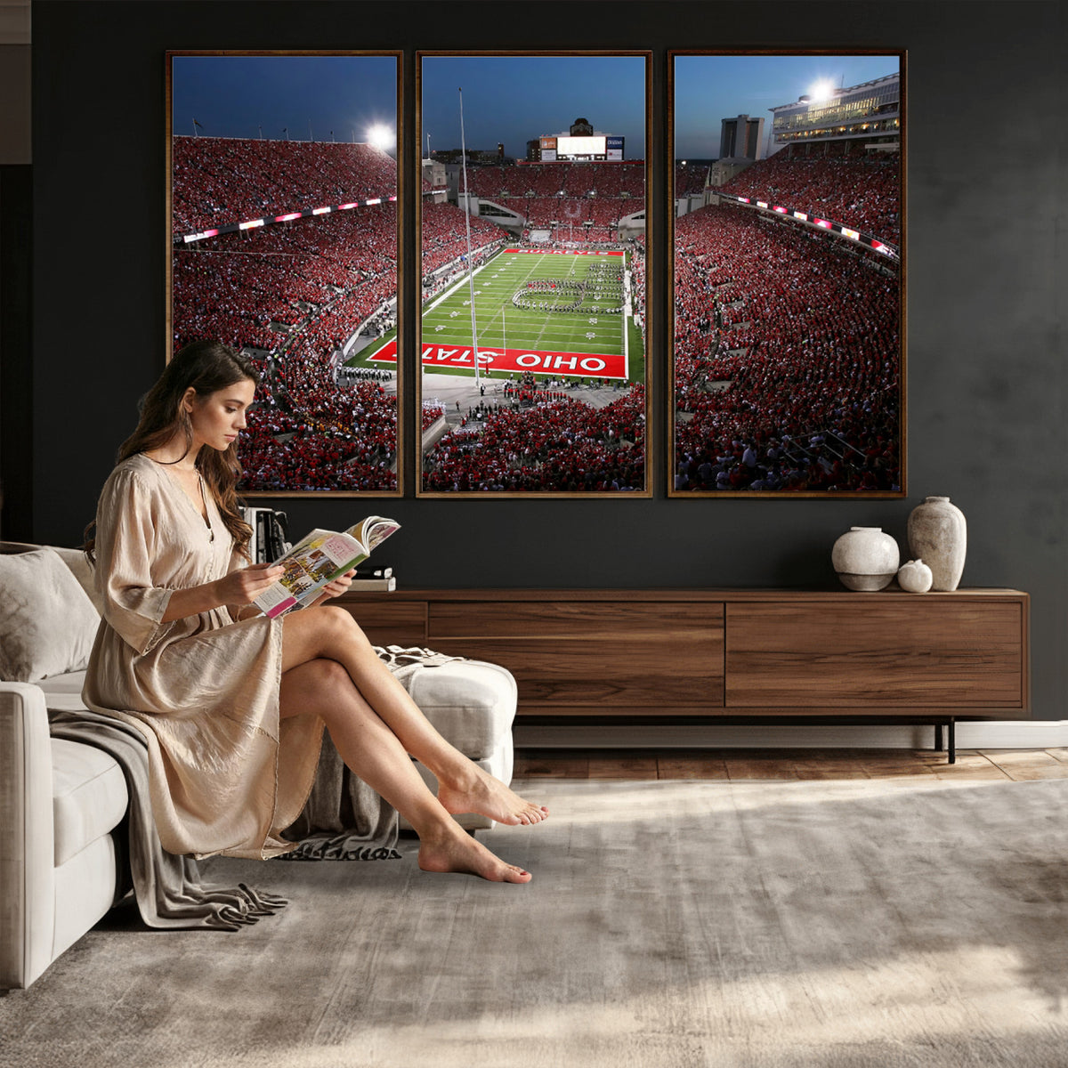 98743-PAN-FL-20X10 - Ohio State University Buckeyes Football Team Print - Columbus Ohio Stadium Wall Art Canvas Print