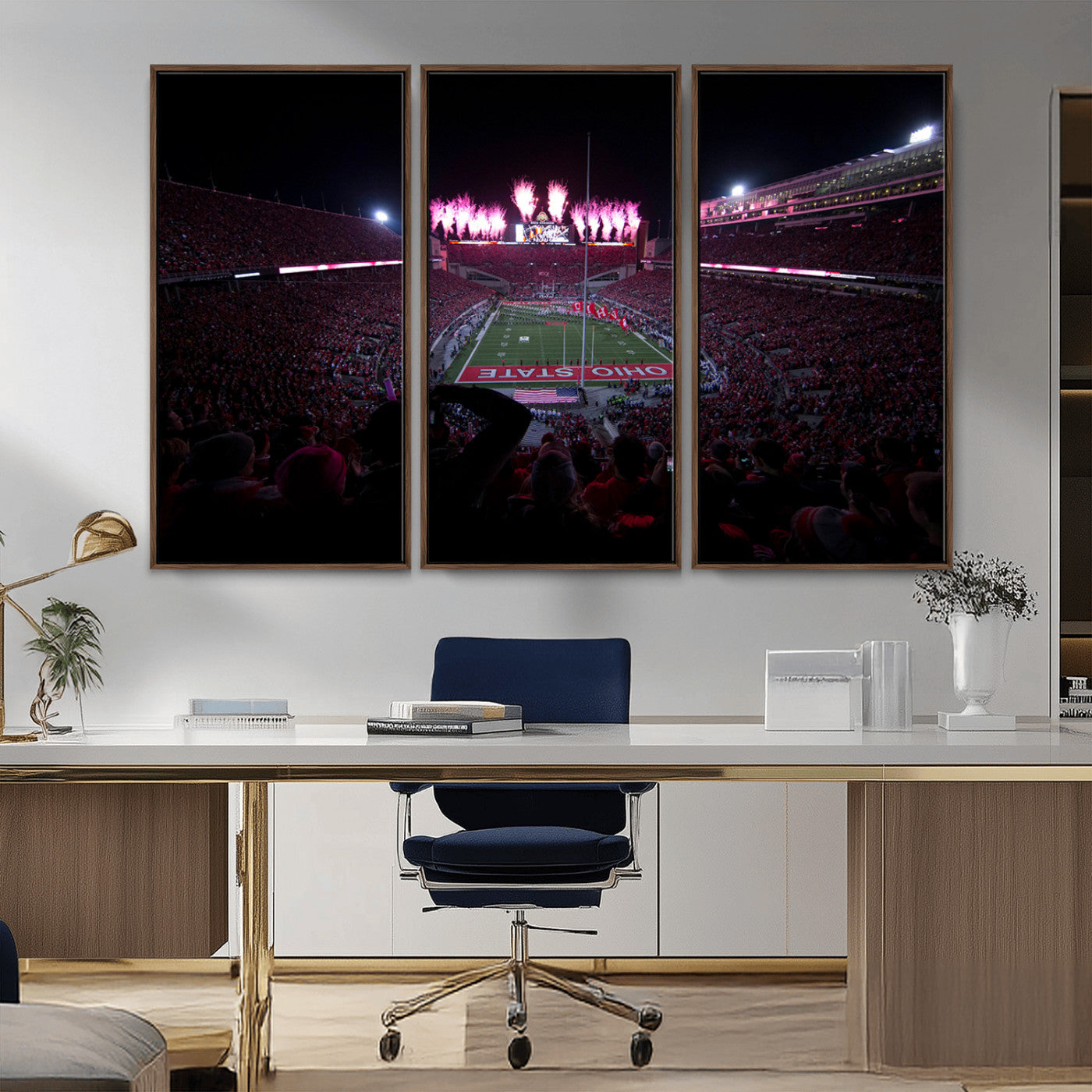 MGV-FC-48X32-3P - Ohio State University Buckeyes Football Team Print - Columbus Ohio Stadium Wall Art Canvas Print