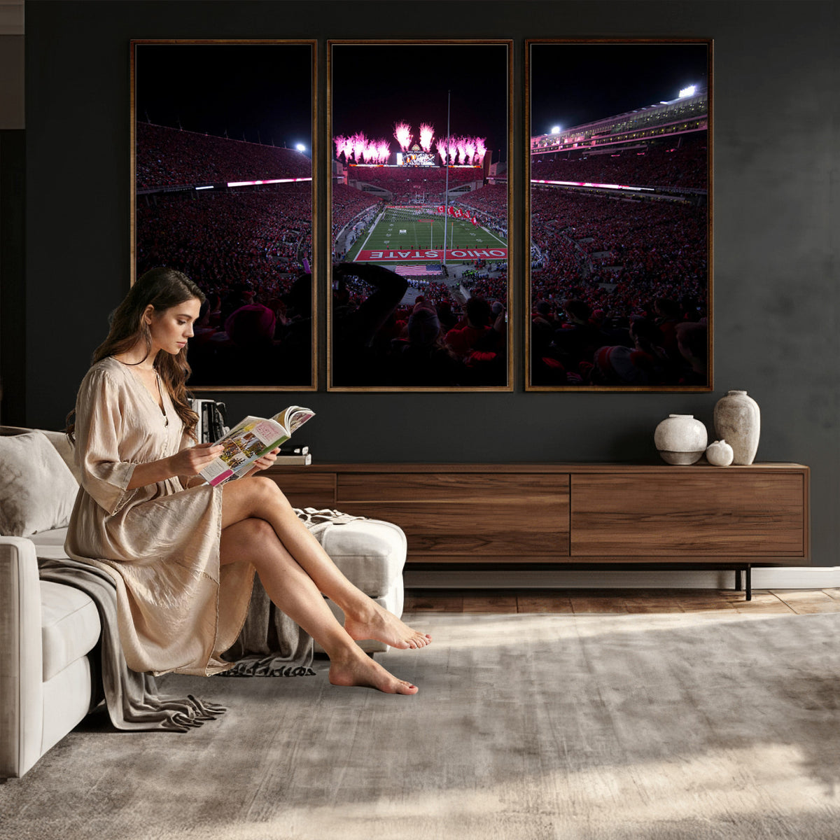 20483-PAN-FL-20X10 - Ohio State University Buckeyes Football Team Print - Columbus Ohio Stadium Wall Art Canvas Print