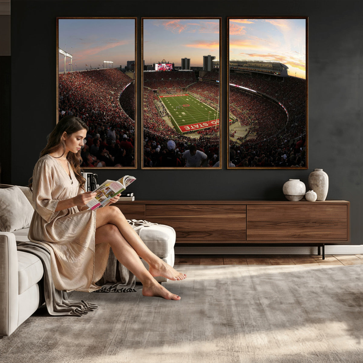 28825-PAN-FL-20X10 - Ohio State University Buckeyes Football Team Print - Columbus Ohio Stadium Wall Art Canvas Print