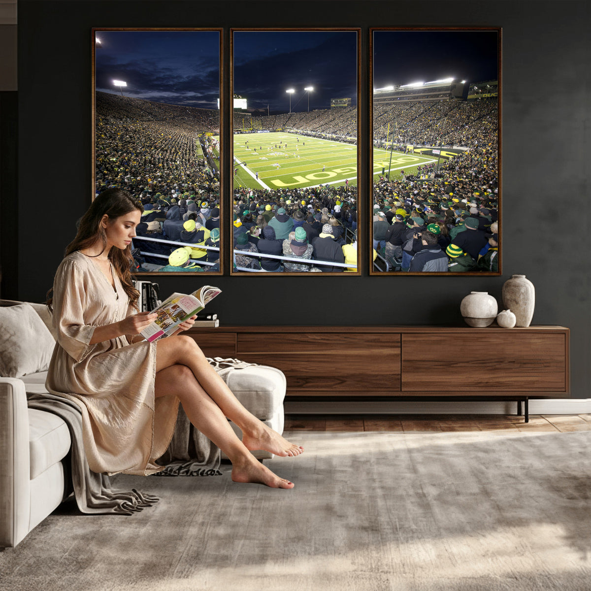 48756-PAN-FL-20X10 - University of Oregon Ducks Football Team Print - Eugene Autzen Stadium Wall Art Canvas Print