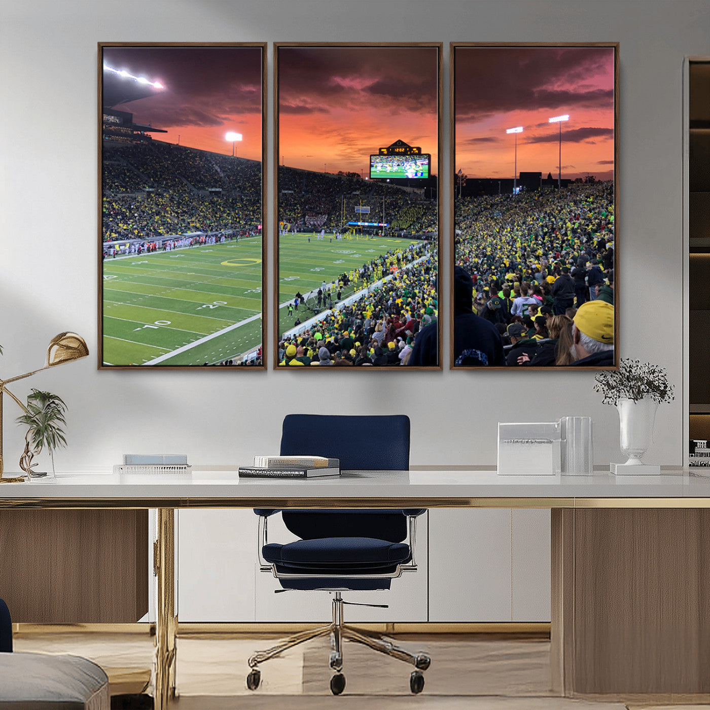 MGV-FC-48X32-3P - Eugene Autzen Stadium Canvas Wall Art Print – Sunset Over Iconic Football Field Wall Decor for Home