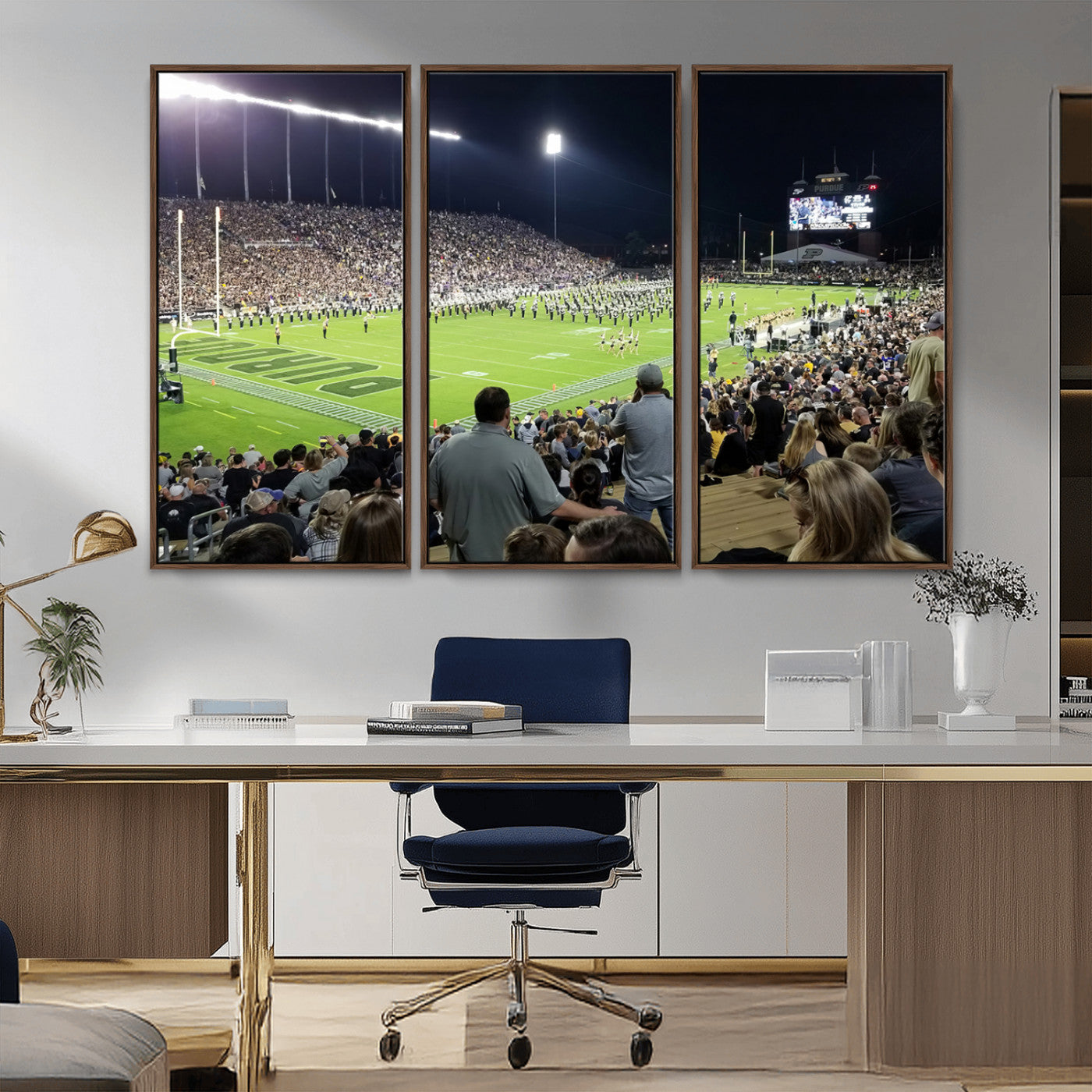MGV-FC-48X32-3P - Purdue University Boilermakers Football Team Print - West Lafayette Ross-Ade Stadium Wall Art Canvas