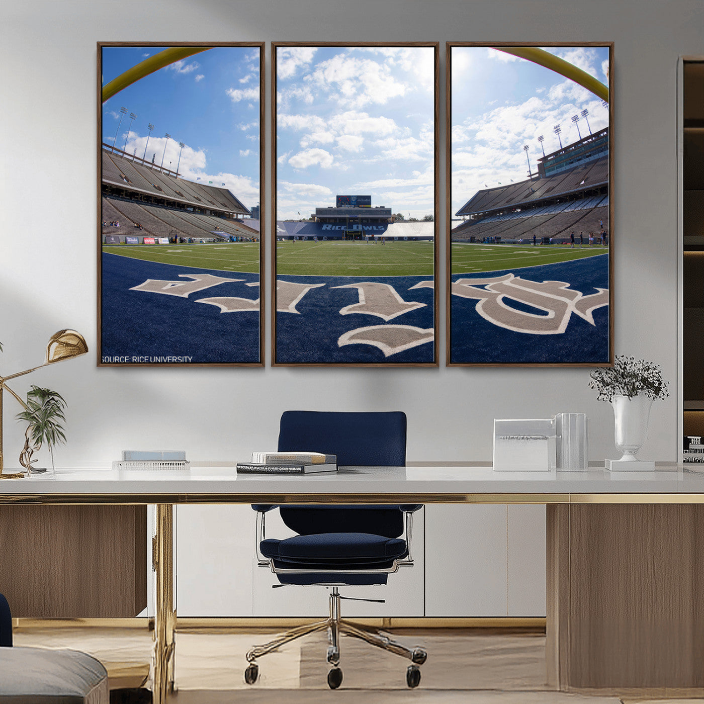 MGV-FC-48X32-3P - Rice University Owls Football Team Print - Houston Rice Stadium Wall Art Canvas Print