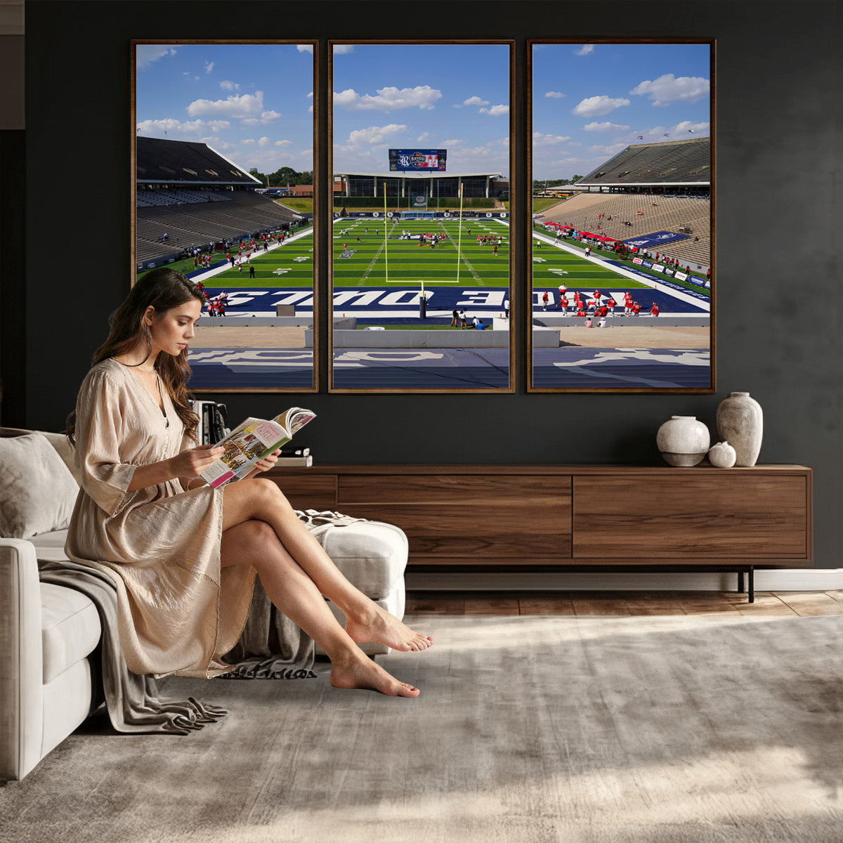 92248-MGV-CV-36X24 - Rice University Owls Football Team Print, Houston Rice Stadium