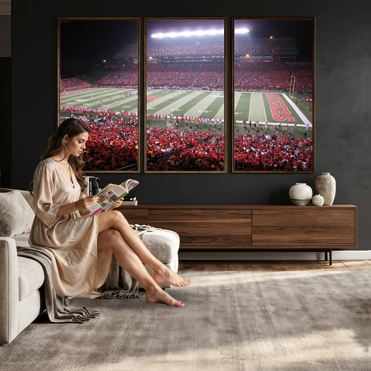 53225-PAN-FL-20X10 - Rutgers University Scarlet Knights Football Team Print - Piscataway SHI Stadium Wall Art Canvas
