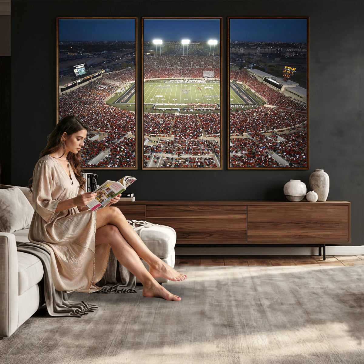 55763-MGV-CV-36X24 - Texas Tech Red Raiders Football Team Print, Lubbock Jones AT&T Stadium, Framed and Ready to Hang