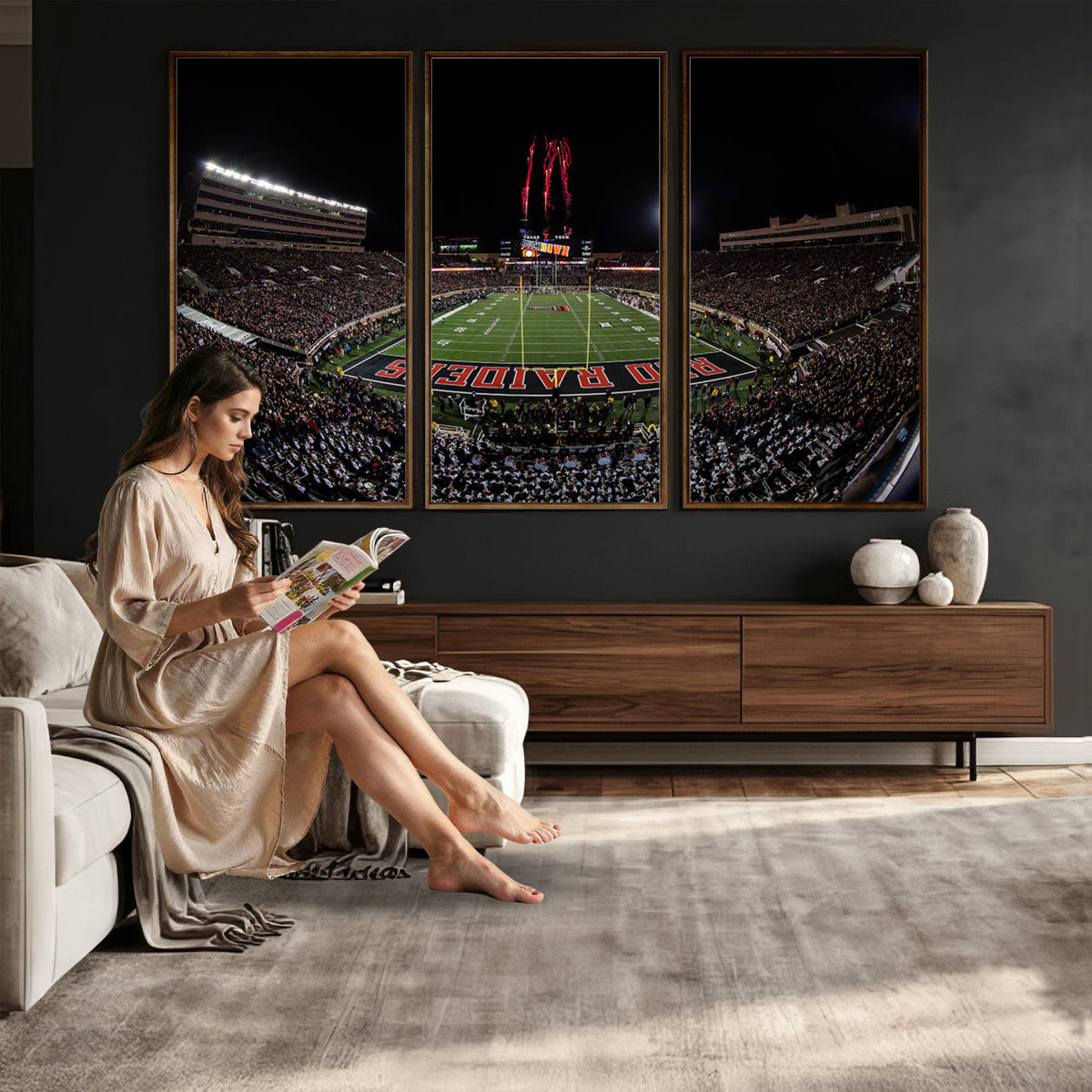 83122-PAN-FL-20X10 - Framed Texas Tech Red Raiders Stadium Canvas, Texas Tech Red Raiders Football Team Print - Lubbock