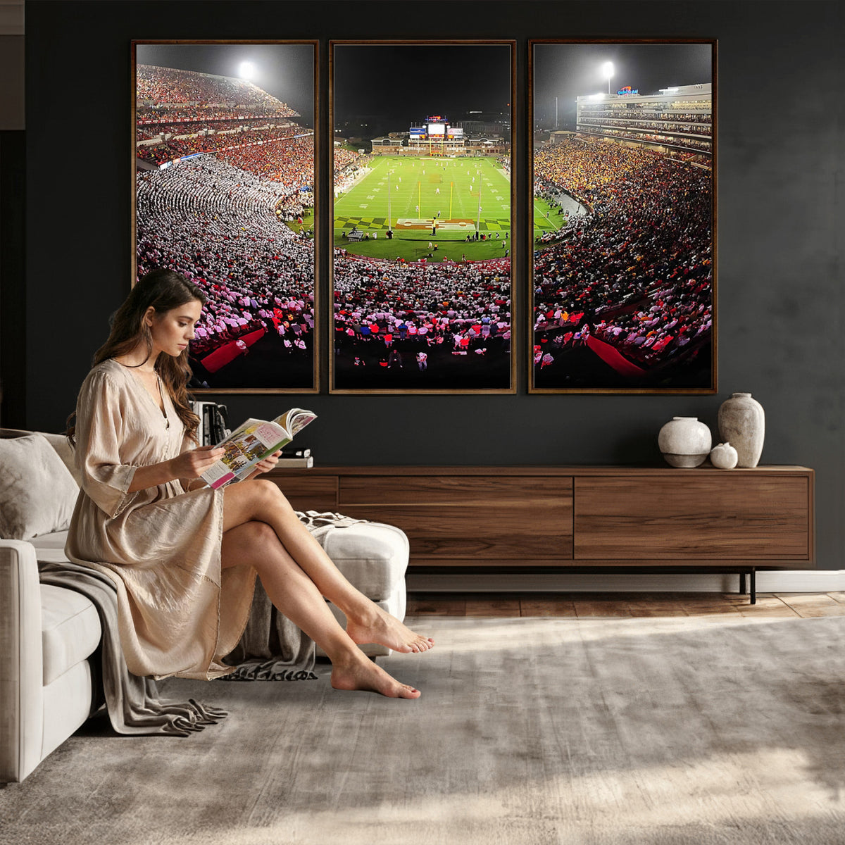 12091-PAN-FL-20X10 - University of Maryland Terrapins Football Team Print - College Park SECU Stadium Wall Art Canvas