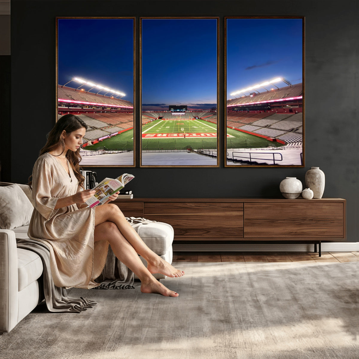 15051-MGV-CV-36X24 - Rutgers Scarlet Knights Football Team Print, Piscataway SHI Stadium