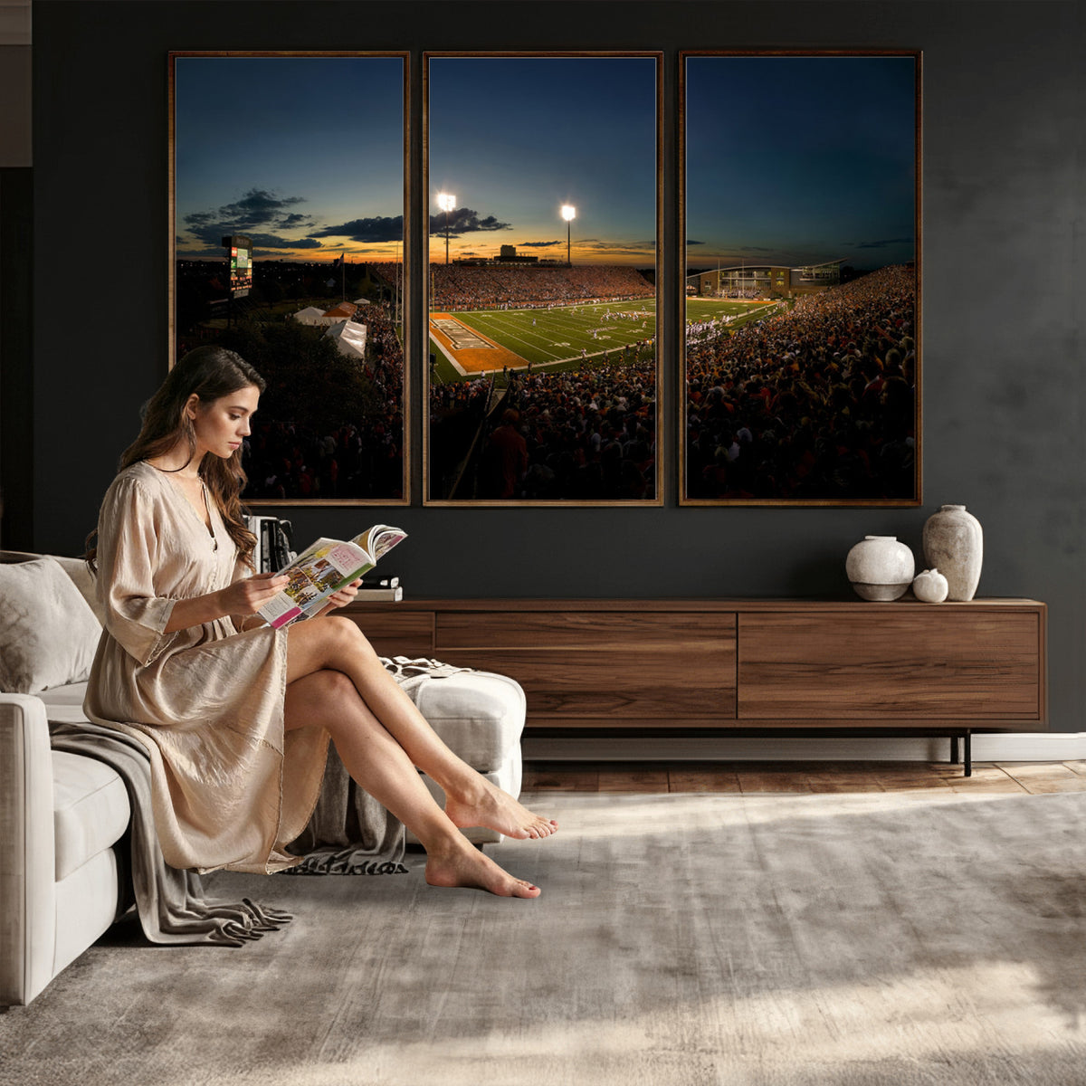 15980-PAN-FL-20X10 - Ball State Cardinals Football Team Print - Muncie Scheumann Stadium Wall Art Canvas Print