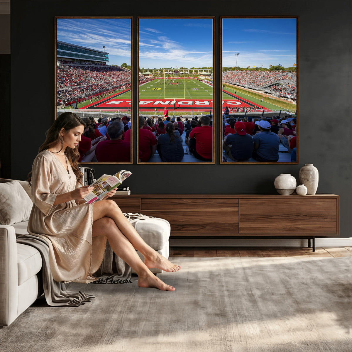 71475-PAN-FL-20X10 - Ball State Cardinals Football Team Print - Muncie Scheumann Stadium Wall Art Canvas Print
