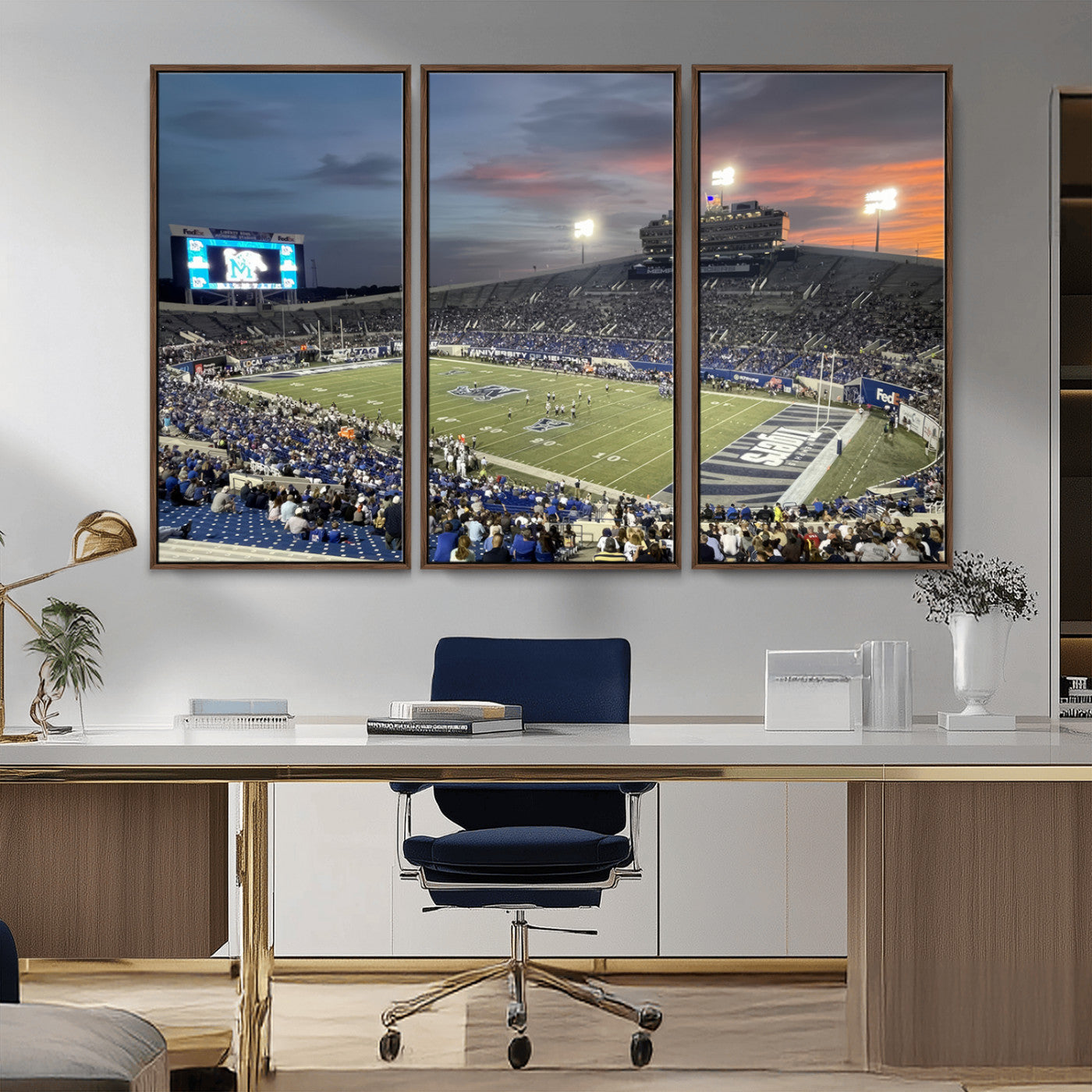 MGV-FC-48X32-3P - Memphis Tigers Football Team Print - Memphis Simmons Bank Liberty Stadium Wall Art Canvas Print