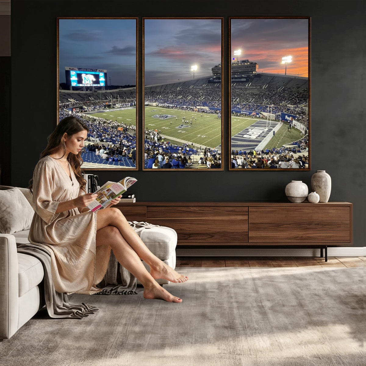 64409-PAN-FL-20X10 - Memphis Tigers Football Team Print - Memphis Simmons Bank Liberty Stadium Wall Art Canvas Print