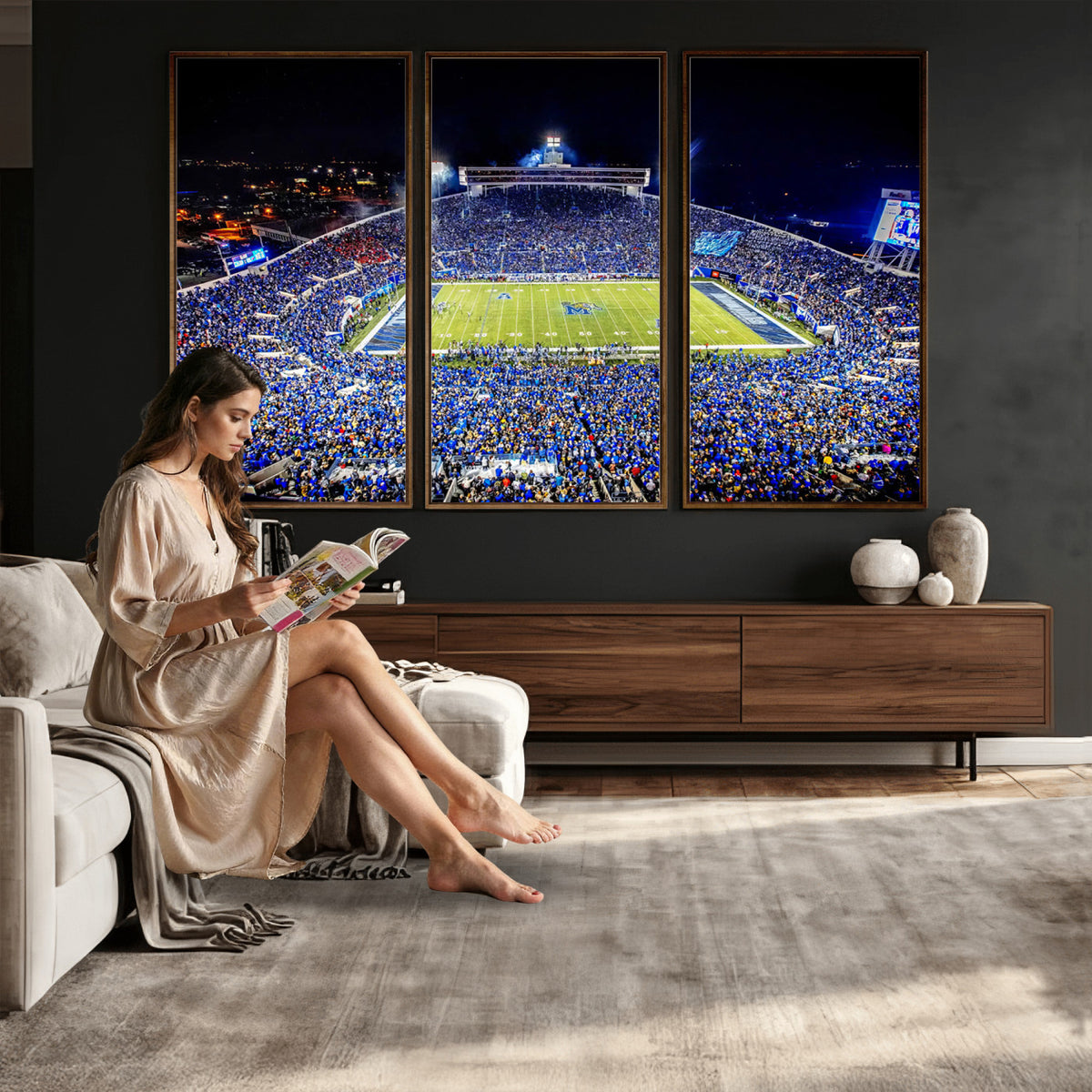 11665-PAN-FL-20X10 - University of Memphis Tigers Football Team Print - Memphis Simmons Bank Liberty Stadium Wall Art