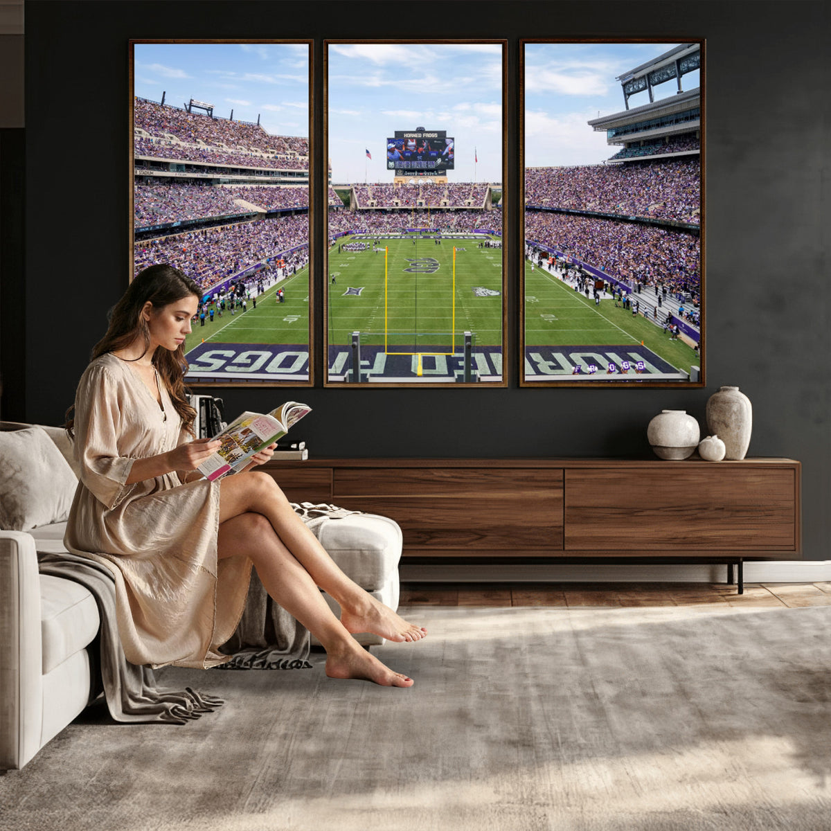 27650-PAN-FL-20X10 - TCU Horned Frogs Football Team Print - Fort Worth Amon G. Carter Stadium Wall Art Canvas Print