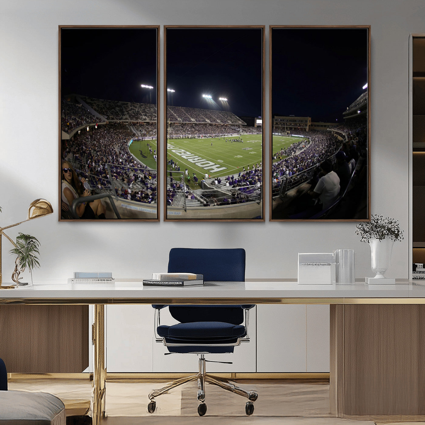 MGV-FC-48X32-3P - TCU Horned Frogs Football Team Print - Fort Worth Amon G. Carter Stadium Wall Art Canvas Print.