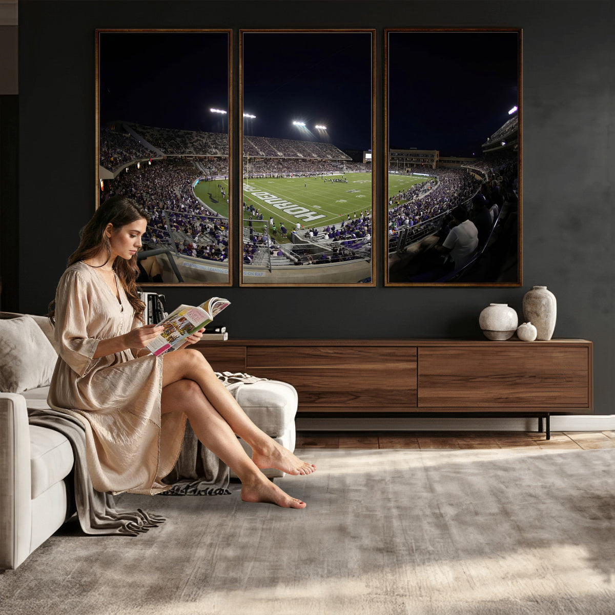 59222-PAN-FL-20X10 - TCU Horned Frogs Football Team Print - Fort Worth Amon G. Carter Stadium Wall Art Canvas Print.