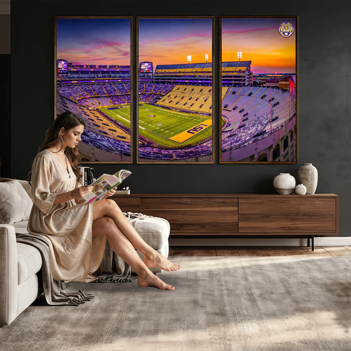 93538-MGV-CV-36X24 - The Louisiana State University Tigers Football Team Print, Framed and Ready to Hang Stadium Print