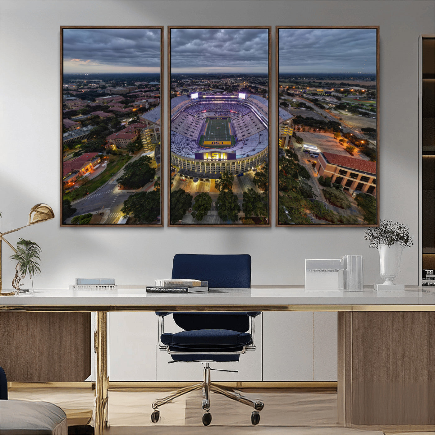 MGV-FC-48X32-3P - The Louisiana State University Tigers Football Team Print - Baton Rouge Tiger Stadium Wall Art