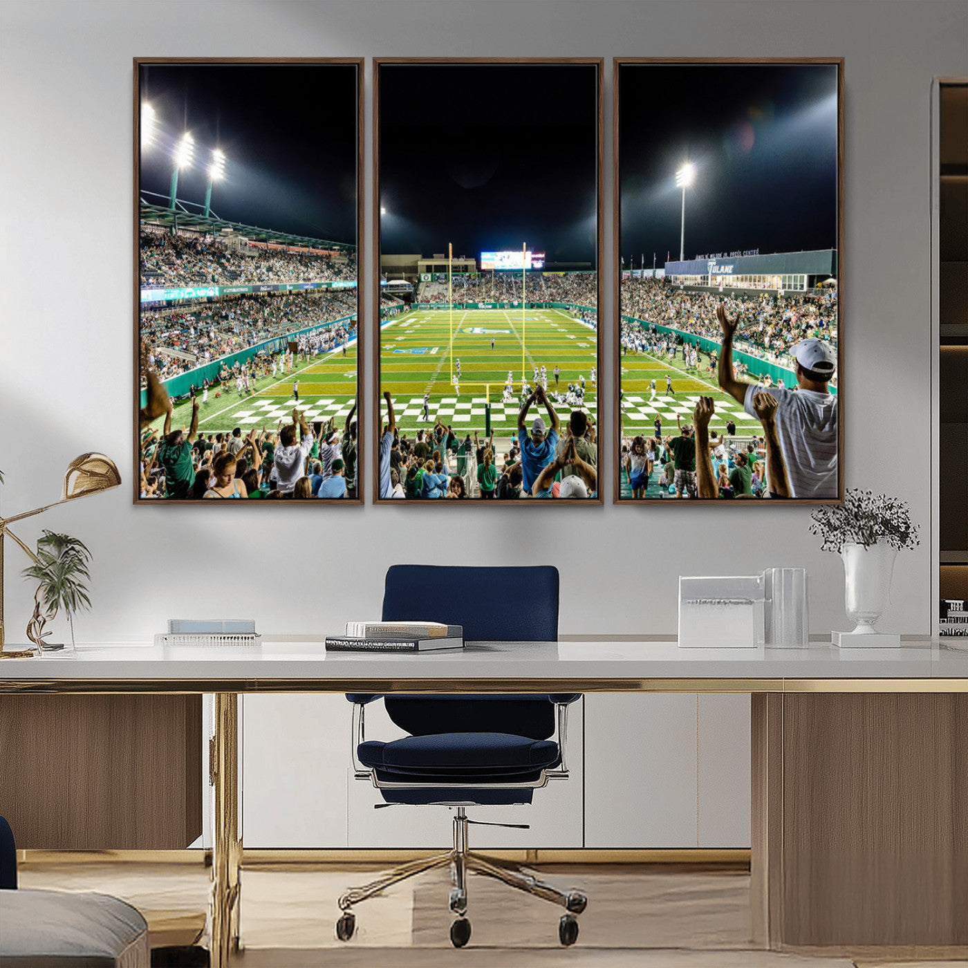 MGV-FC-48X32-3P - The Tulane University Green Wave Football Team Print - New Orleans Yulman Stadium Wall Art Canvas