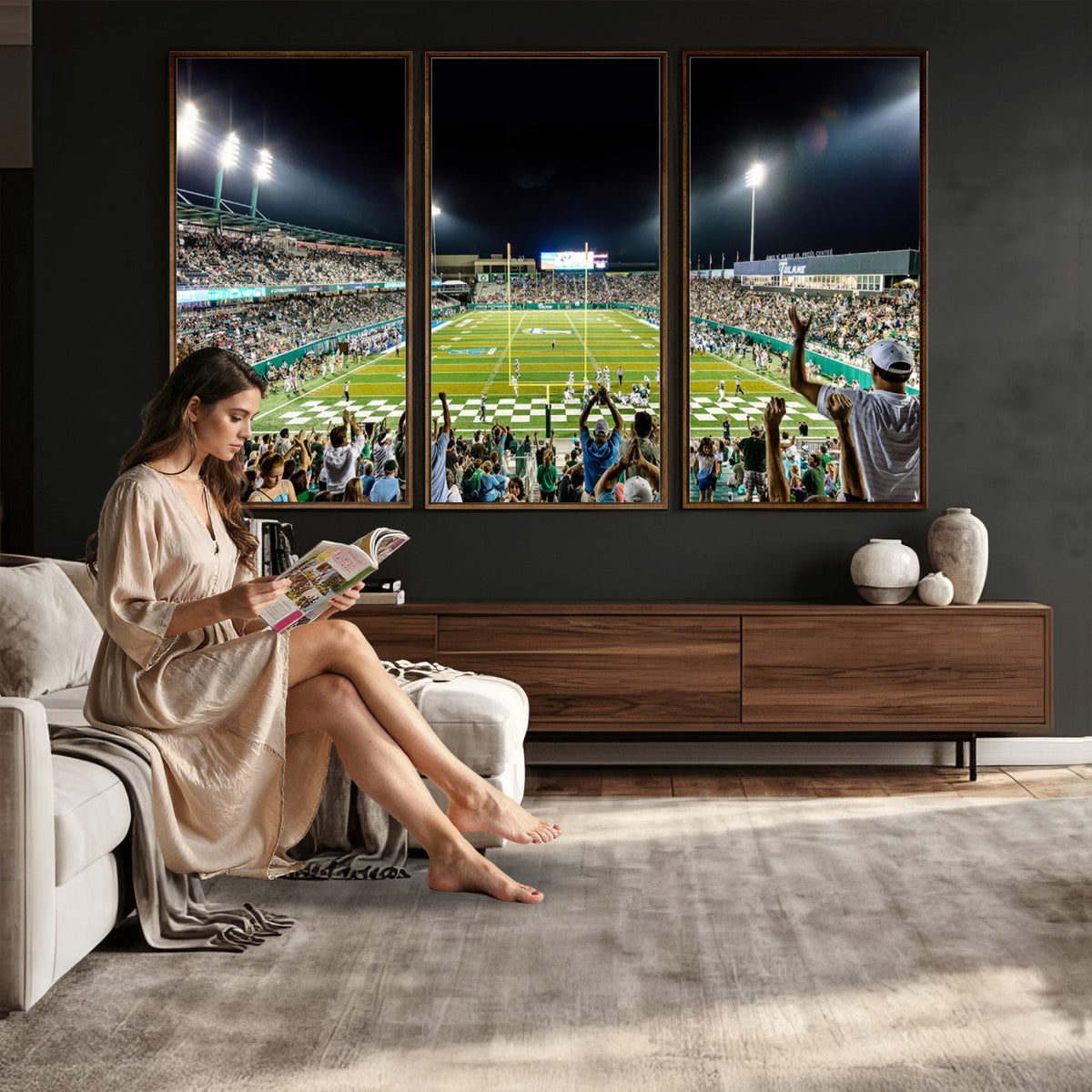56448-MGV-CV-36X24 - The Tulane University Green Wave Football Team Print, New Orleans Yulman Stadium