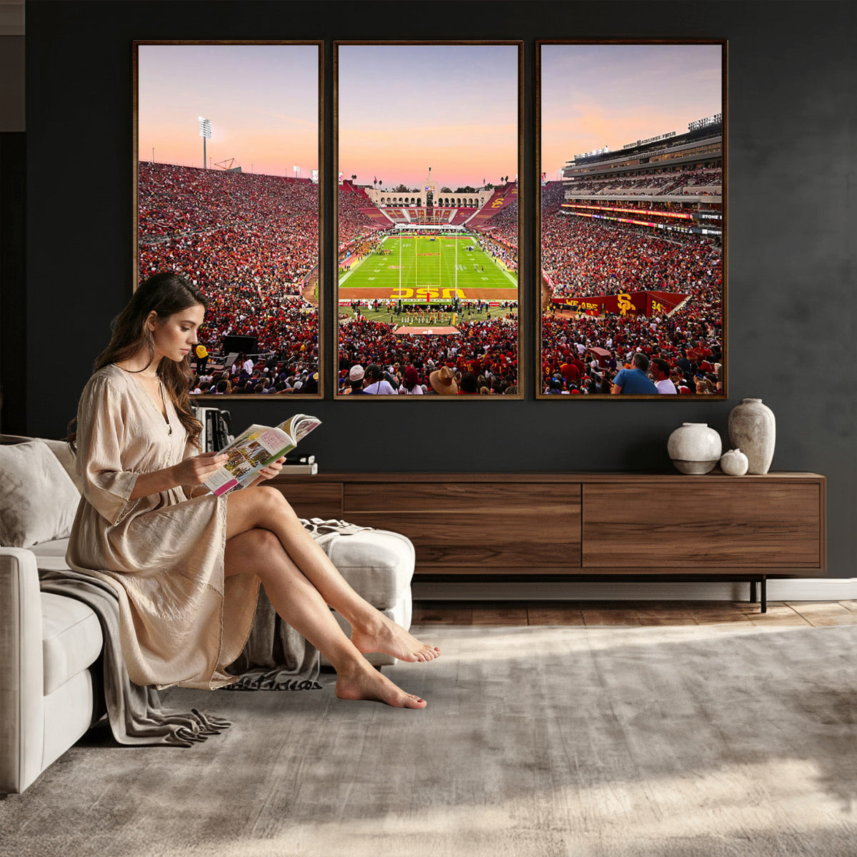39904-MGV-CV-36X24 - The University of Southern California USC Trojans Football Team Print, Home Bar Wall Decor
