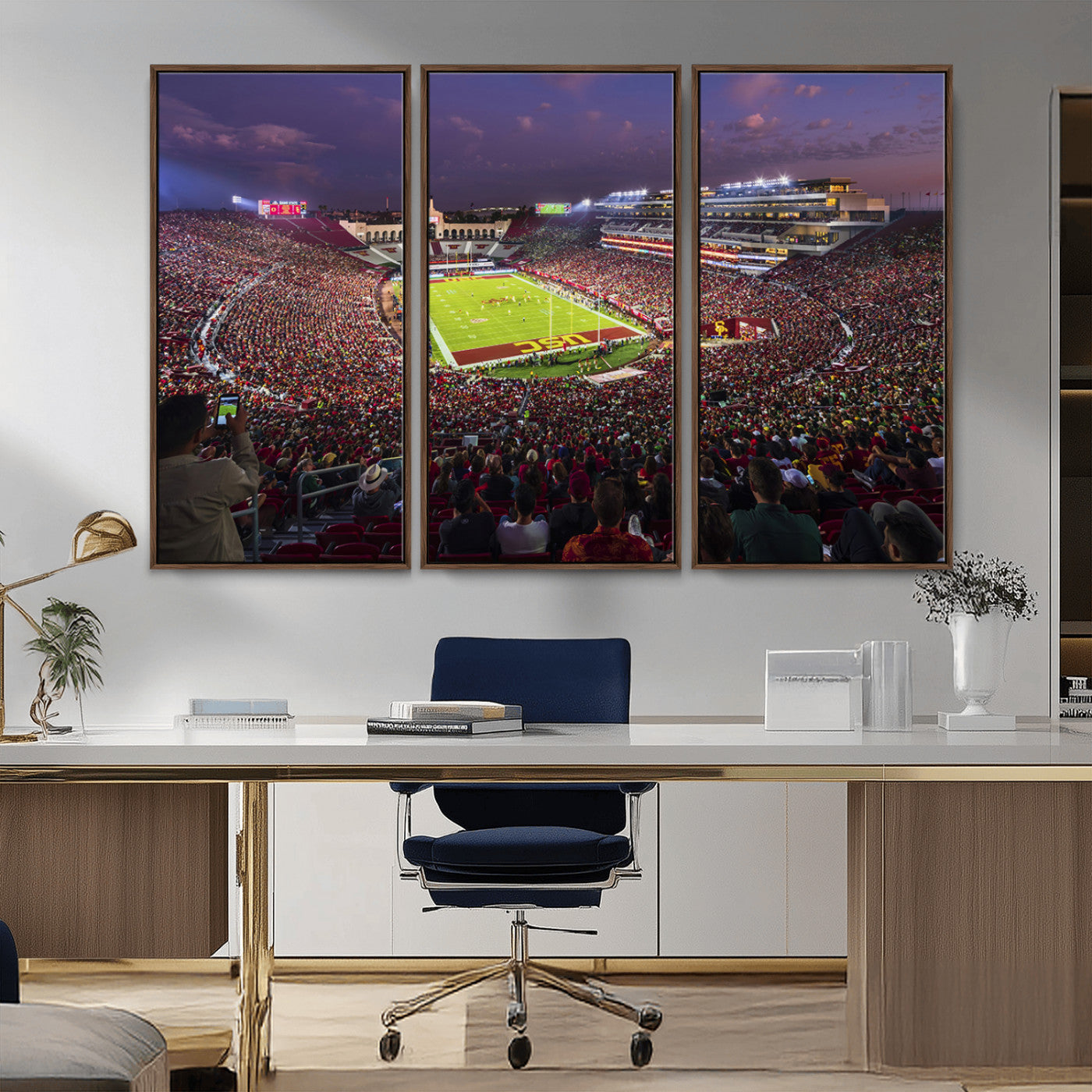 MGV-FC-48X32-3P - The University of Southern California USC Trojans Football Team Print - Los Angeles Memorial