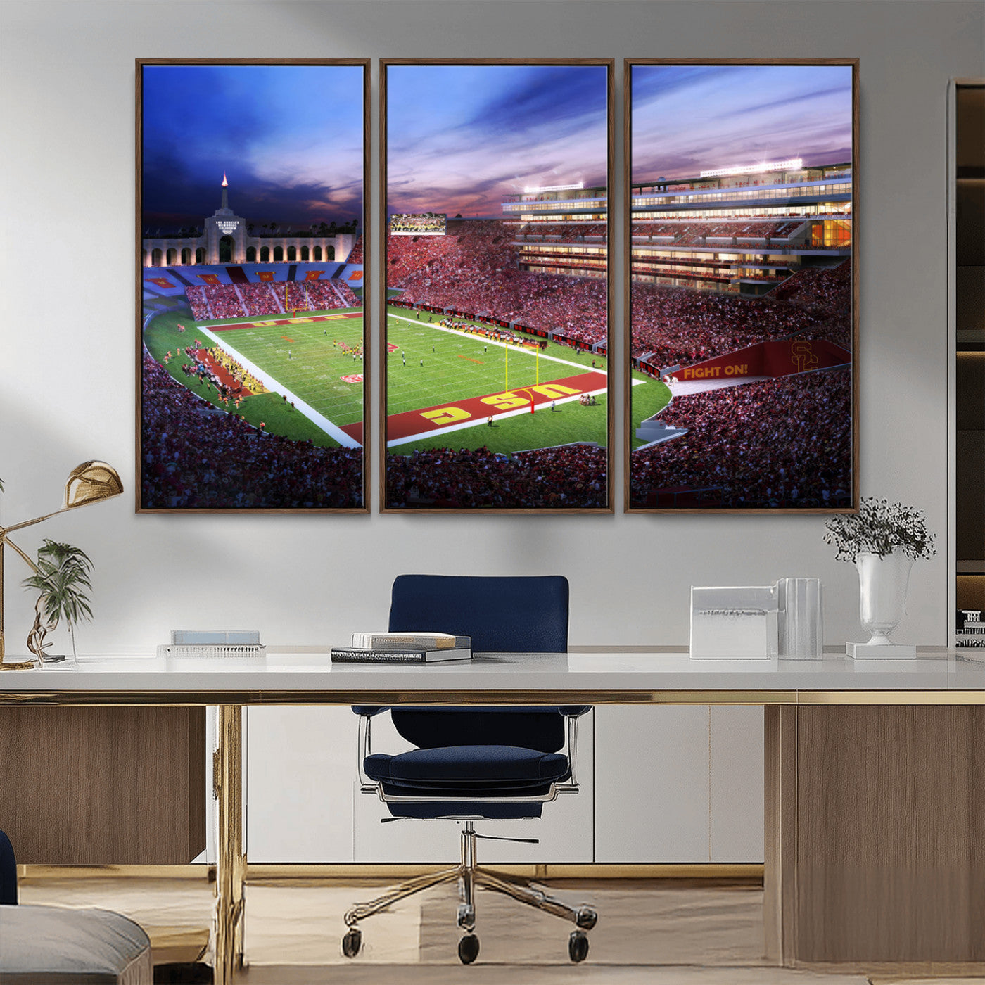 MGV-FC-48X32-3P - The University of Southern California USC Trojans Football Team Print - Los Angeles Memorial