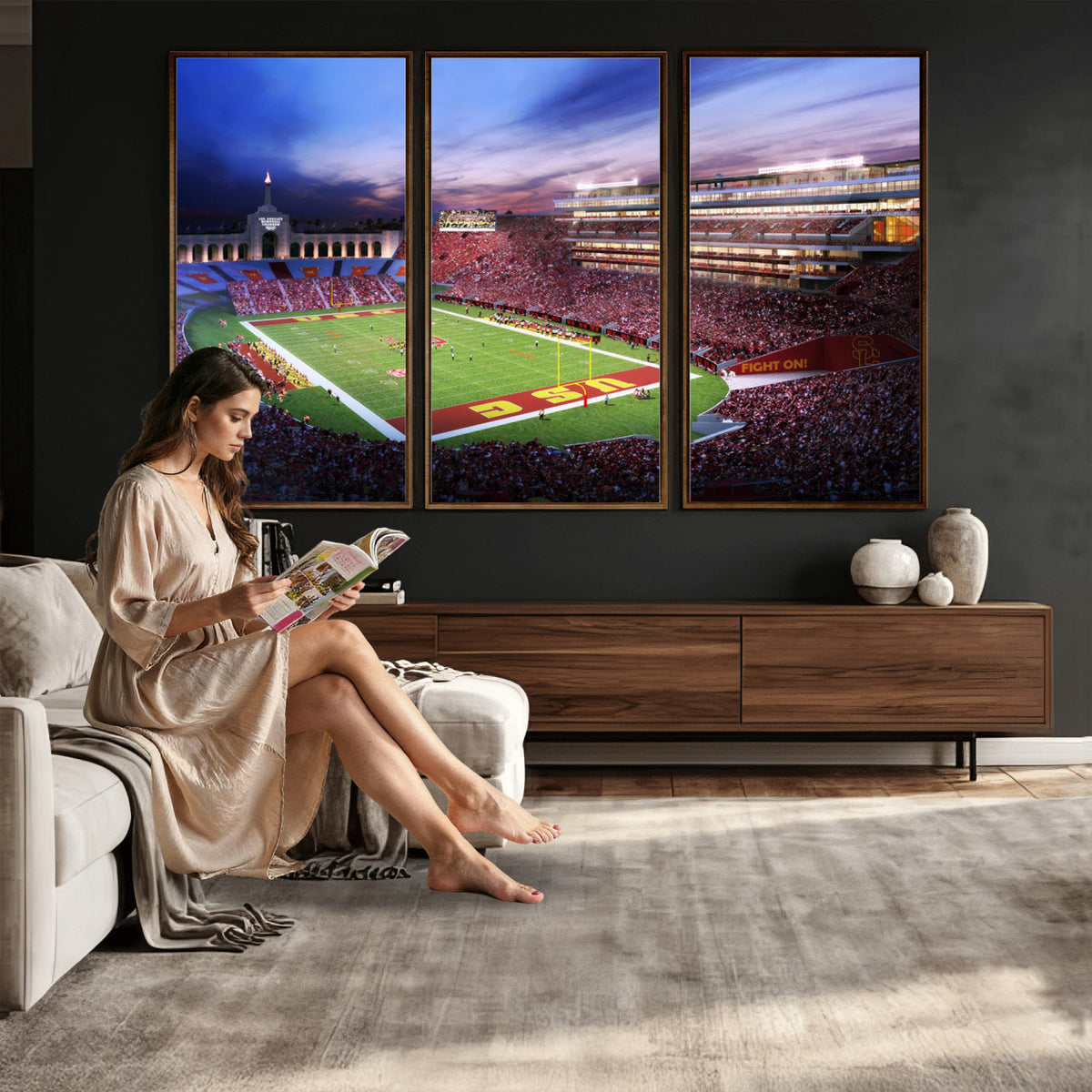 71879-MGV-CV-36X24 - The University of Southern California USC Trojans Football Team Print, Framed and Ready to Hang