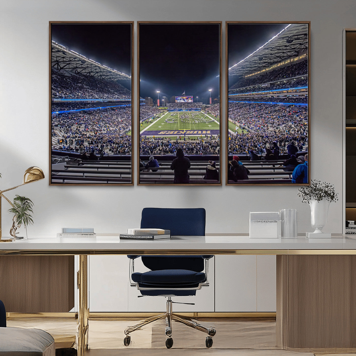 MGV-FC-48X32-3P - The University of Washington Huskies Football Team Print - Seattle Husky Stadium Wall Art Canvas