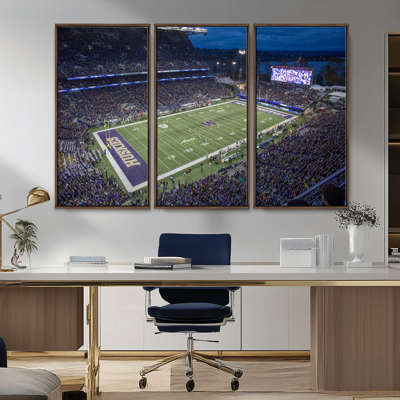 MGV-FC-48X32-3P - The University of Washington Huskies Football Team Print - Seattle Husky Stadium Wall Art Canvas