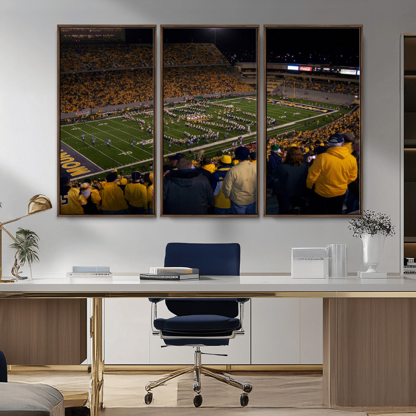 MGV-FC-48X32-3P - West Virginia Uni Mountaineers Football Team Print - Milan Puskar Stadium Canvas Print Wall Art,