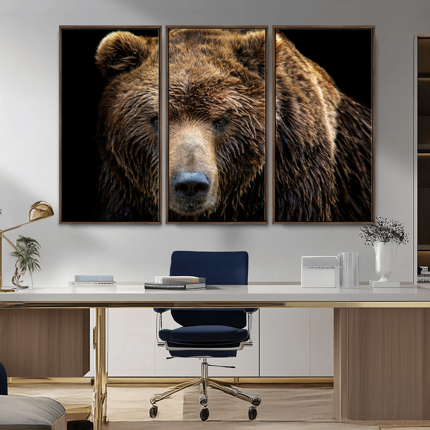 MGV-FC-48X32-3P - Grizzly Brown Bear Canvas Wall Art, Wildlife Animal Canvas Artwork Bear Print, Bear Wall Art Print,