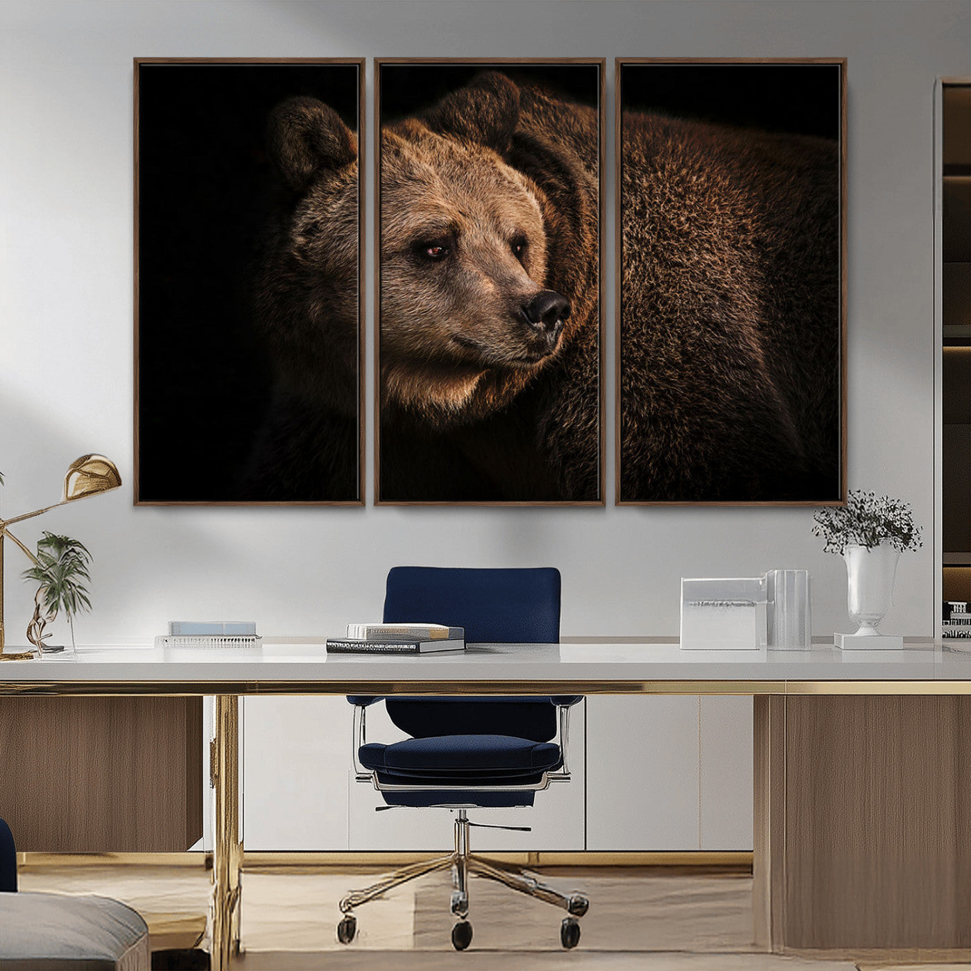MGV-FC-48X32-3P - Wild Grizzly 399 Bear Canvas Wall Art Print, Bear Animal Canvas Artwork Print, Black Bear Wall Art