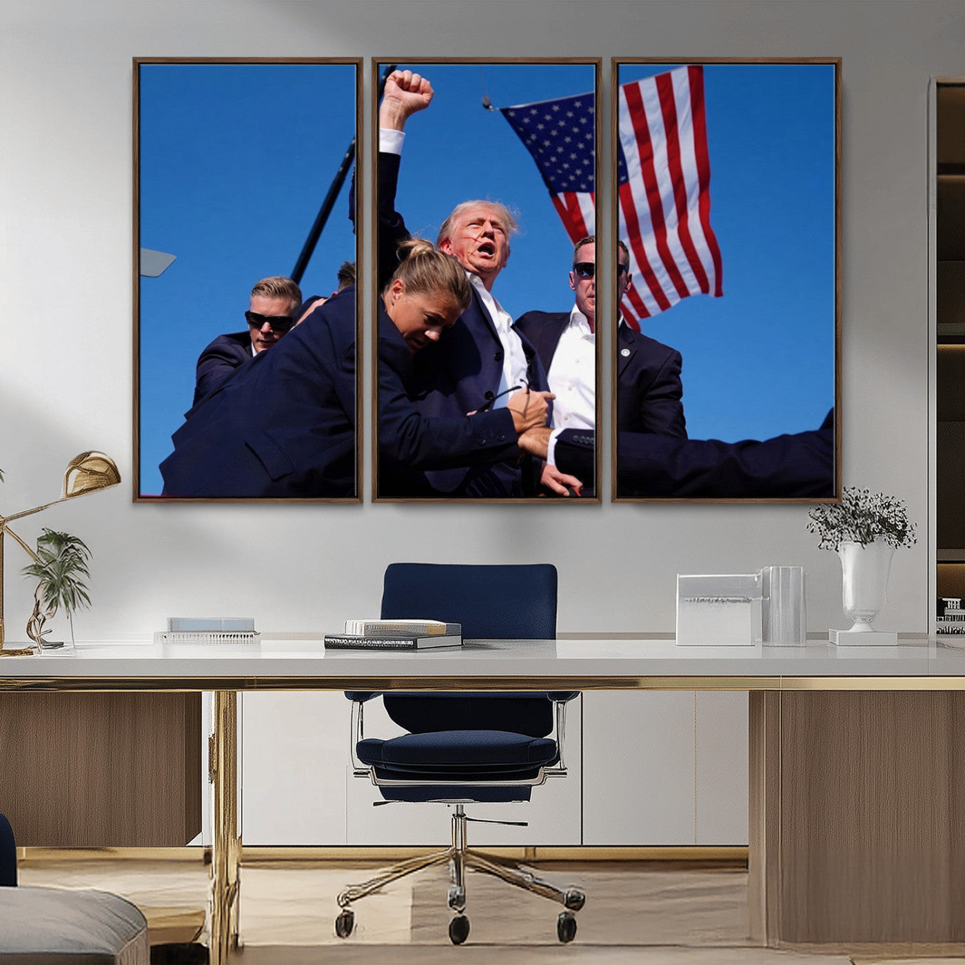 MGV-FC-48X32-3P - Donald Trump Assassination Attempt Wall Art Print, Trump Historic Footage - Iconic Reaction by Trump