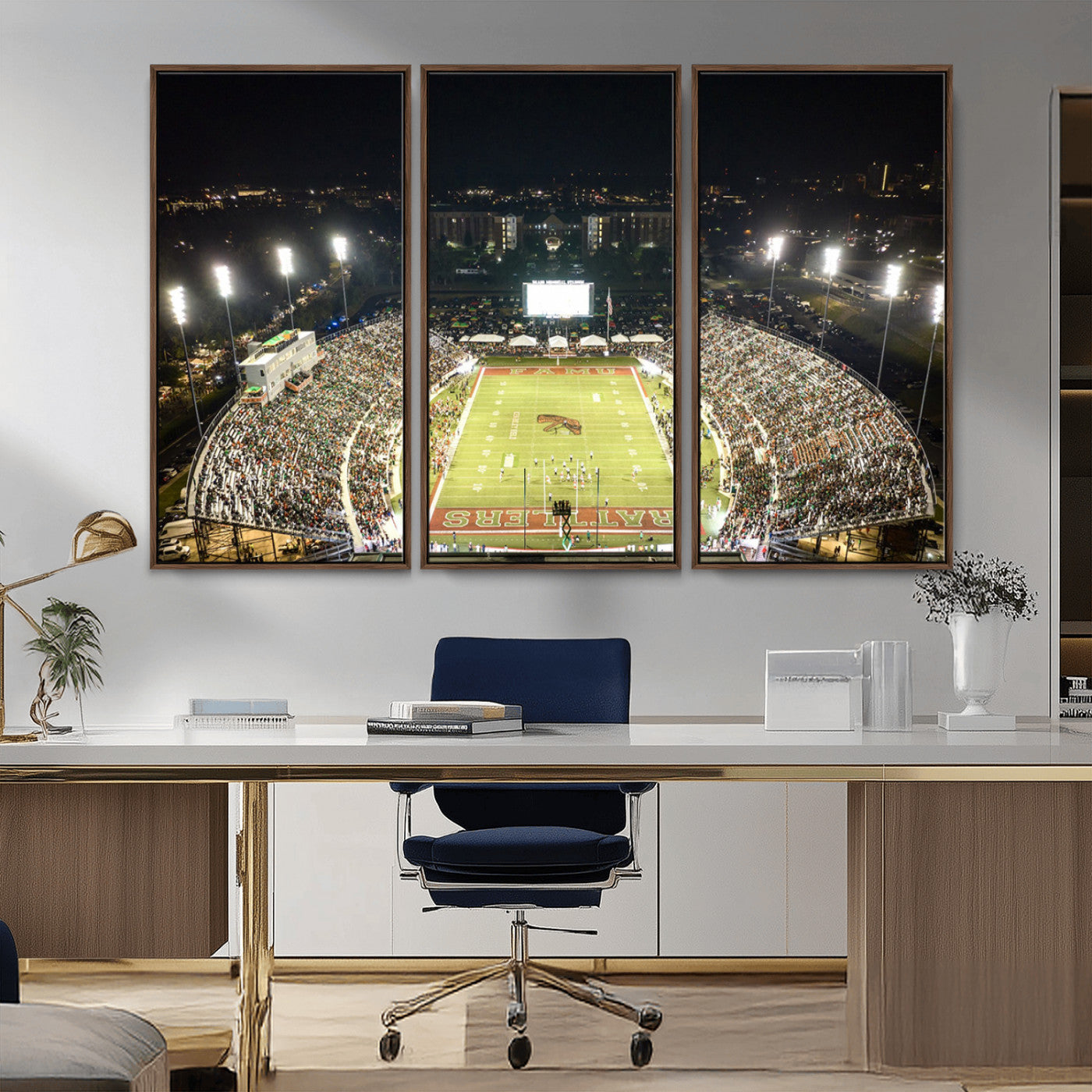 MGV-FC-48X32-3P - Florida A&M Rattlers Football Team Print - Tallahassee Bragg Memorial Stadium Wall Art Canvas Print