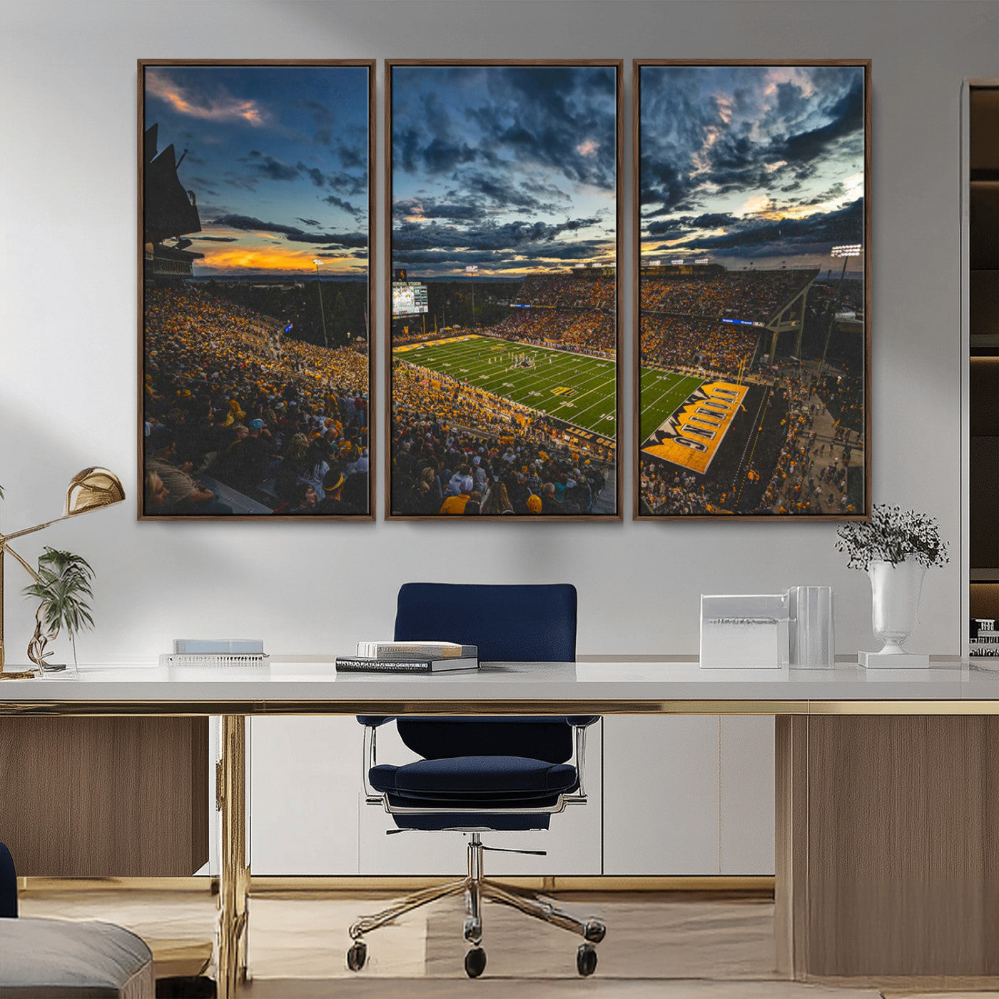 MGV-FC-48X32-3P - University of Wyoming Cowboys Football Team Print - Laramie War Memorial Stadium Wall Art Canvas