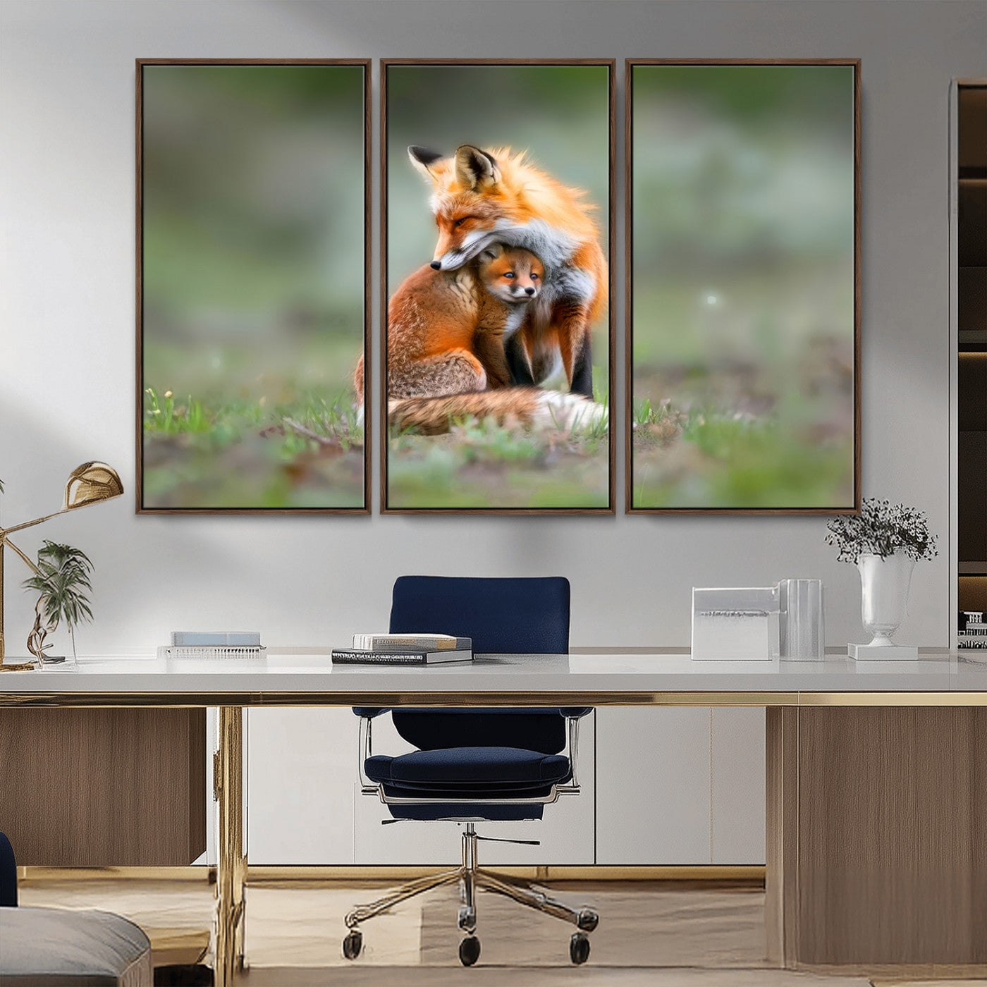 MGV-FC-48X32-3P - Heartwarming Fox and Baby Cub Wall Art | Ready to Hang Canvas Print of Foxes in Nature | Perfect for