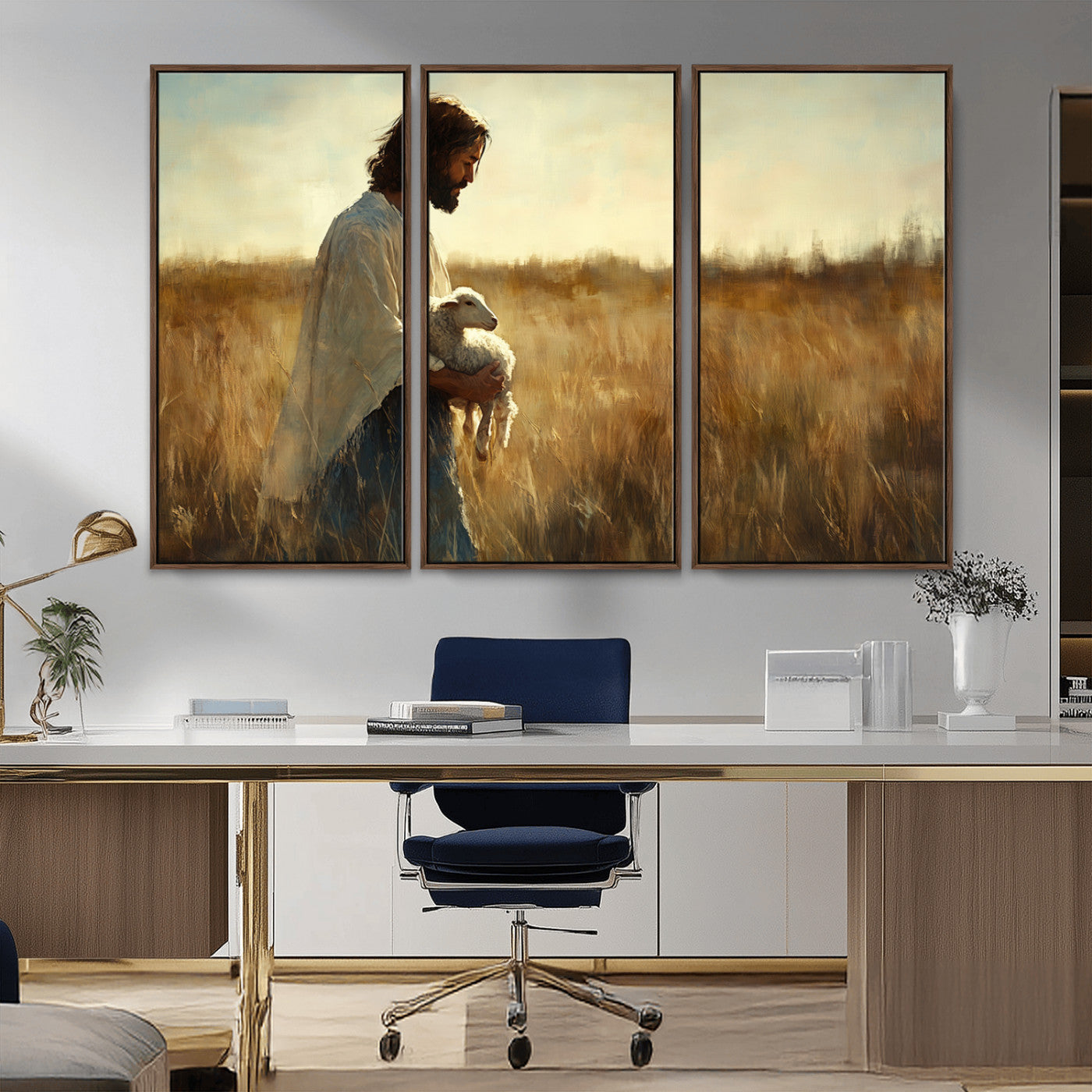 MGV-FC-48X32-3P - Jesus the Good Shepherd Wall Art Canvas Print - Inspirational Christian Religious Print for Prayer
