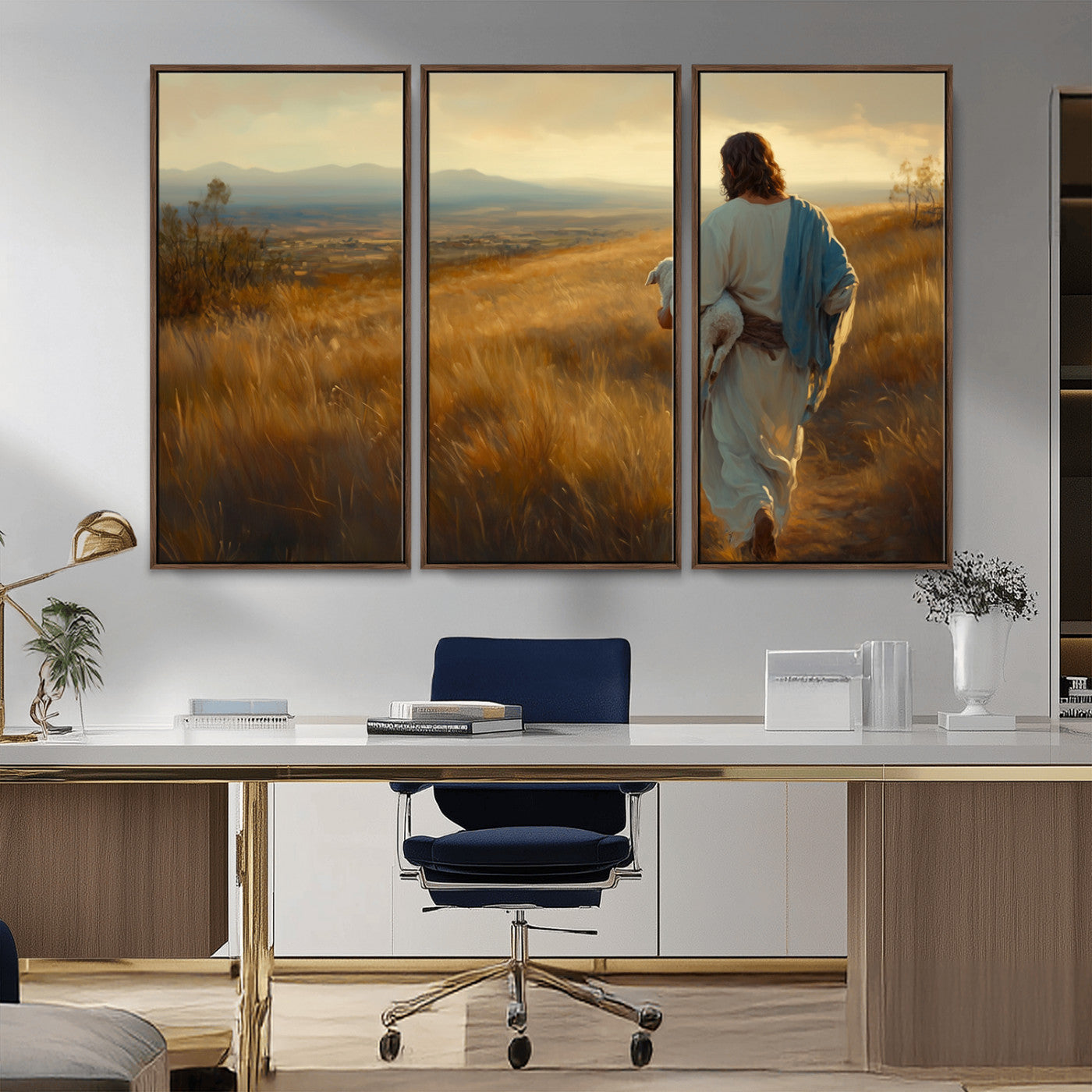 MGV-FC-48X32-3P - Jesus the Good Shepherd Wall Art Canvas Print - Inspirational Christian Religious Print for Prayer