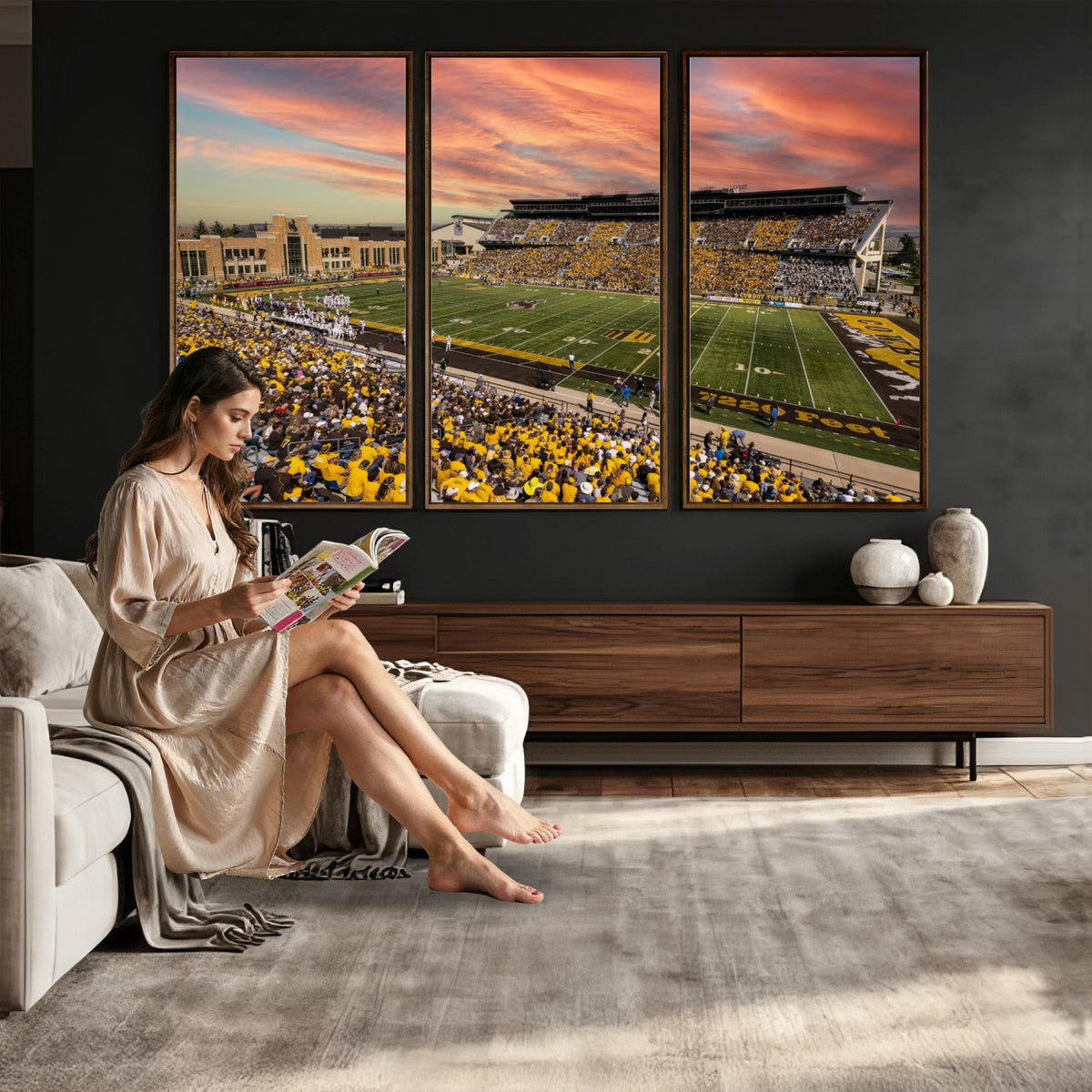 90508-MGV-CV-36X24 - University of Wyoming Cowboys Football Team Print, Laramie, Extra Large Game Room Wall Decor