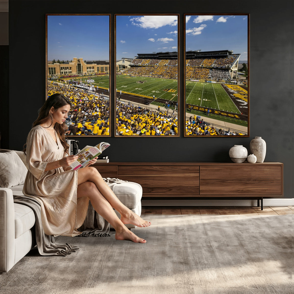 75112-MGV-CV-36X24 - University of Wyoming Cowboys Football Team Print, Laramie, Home Bar Wall Decor
