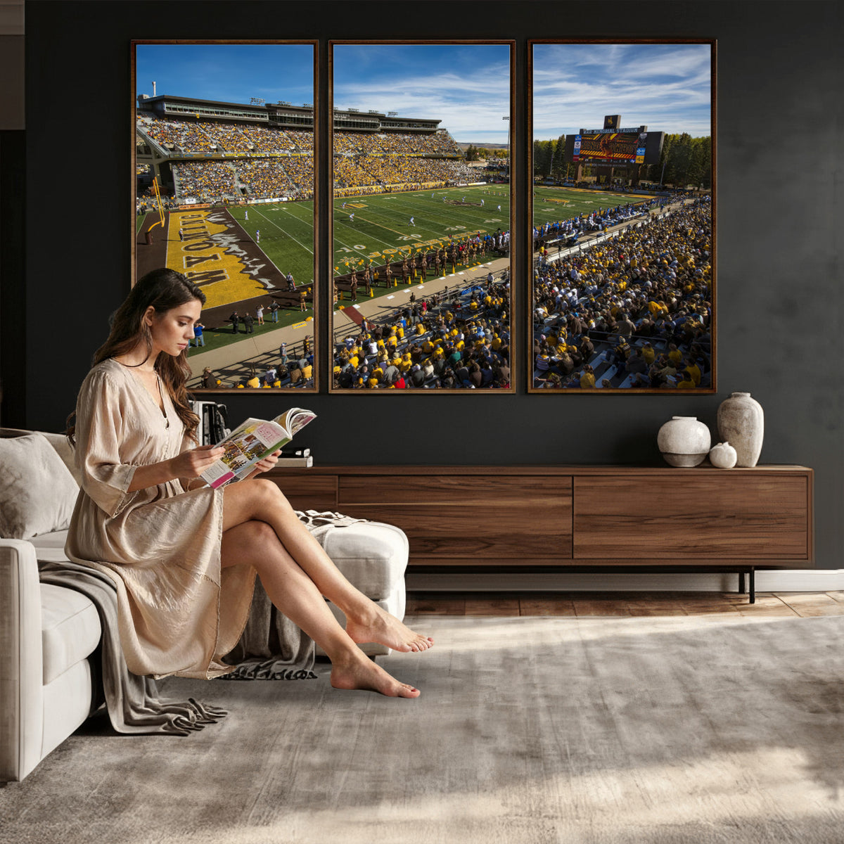 89846-MGV-CV-36X24 - University of Wyoming Cowboys Football Team Print, Laramie, Man Cave Wall Decor