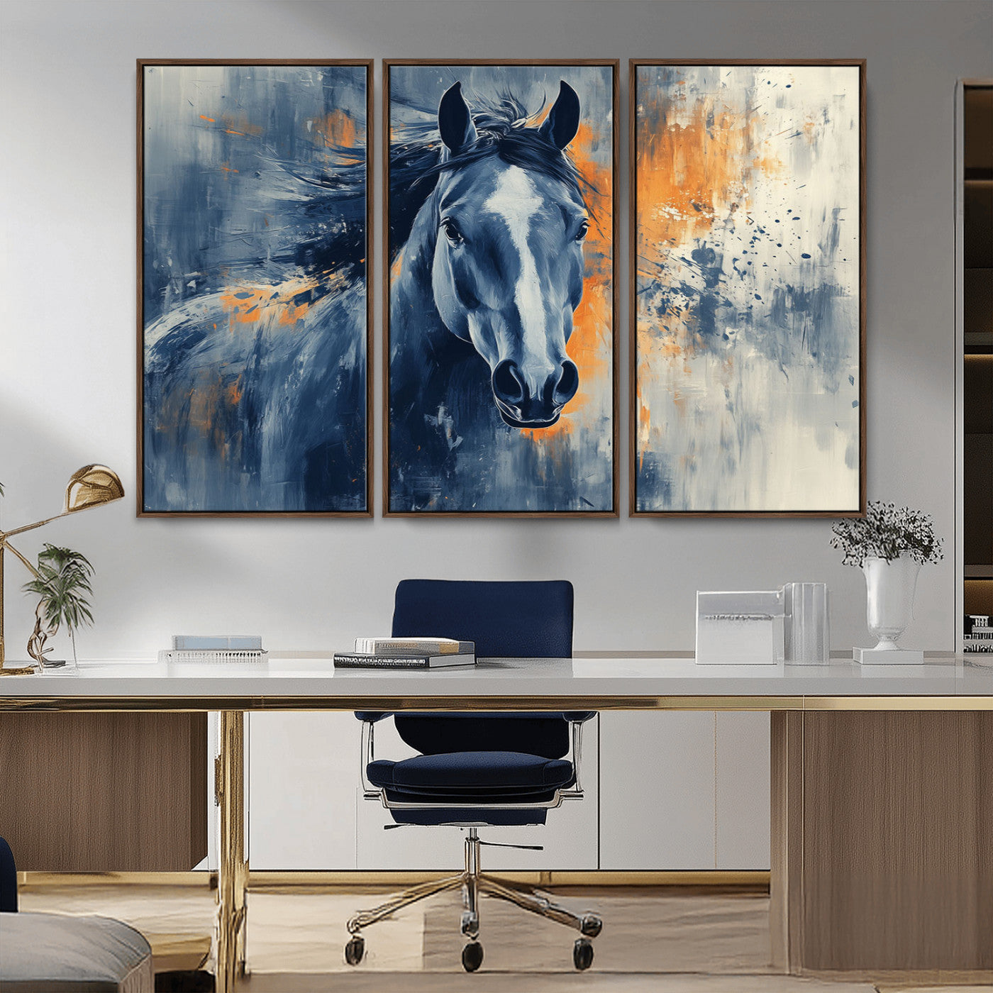 MGV-FC-48X32-3P - Abstract Blue Horse Wall Art Print Canvas | Horse Wall Art Print | Western Decor for Farmhouse |