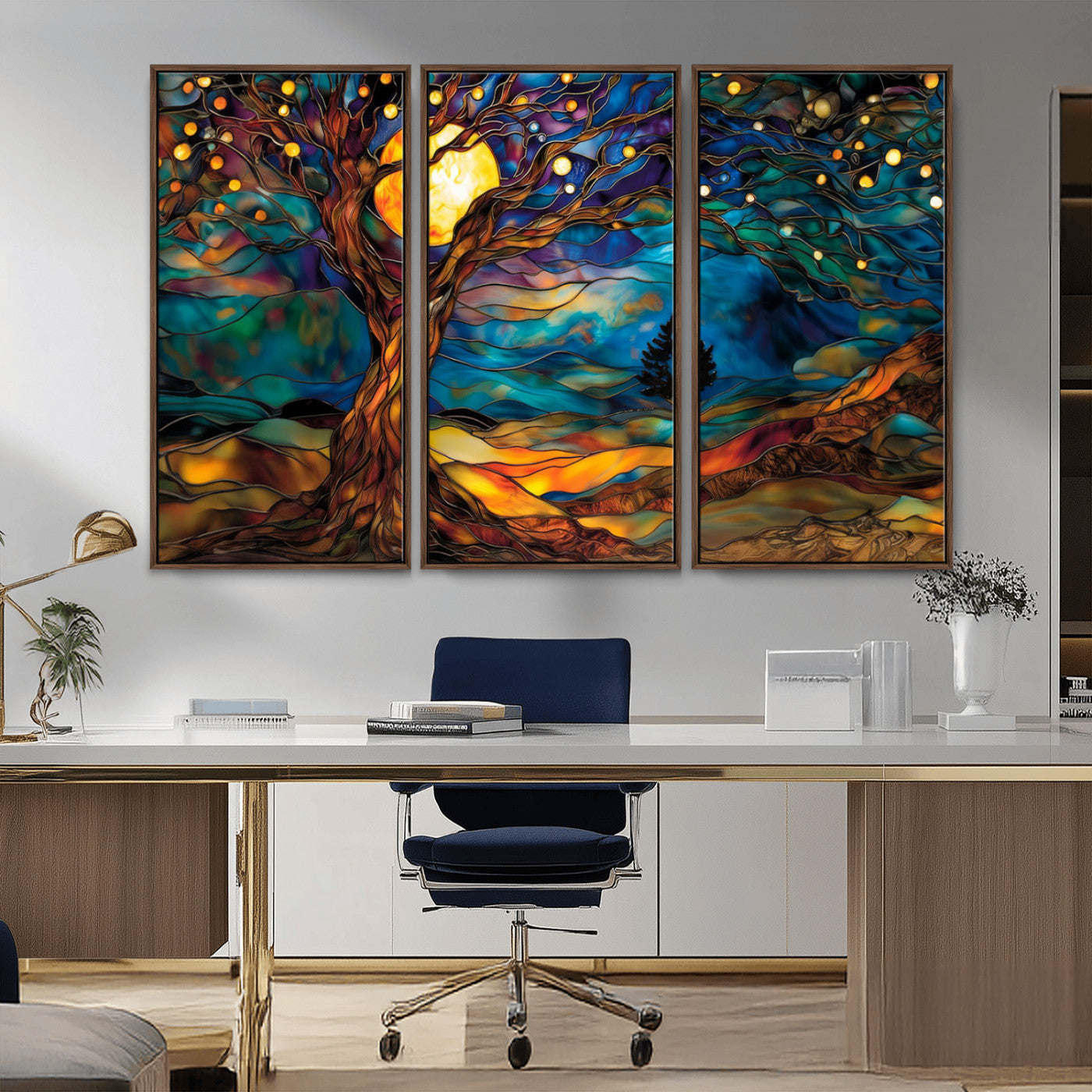 MGV-FC-48X32-3P - Tree of Life Wall Art - Yggdrasil Tree of Life Canvas Print - Vibrant Moonlit Tree Wall Art,  Tree