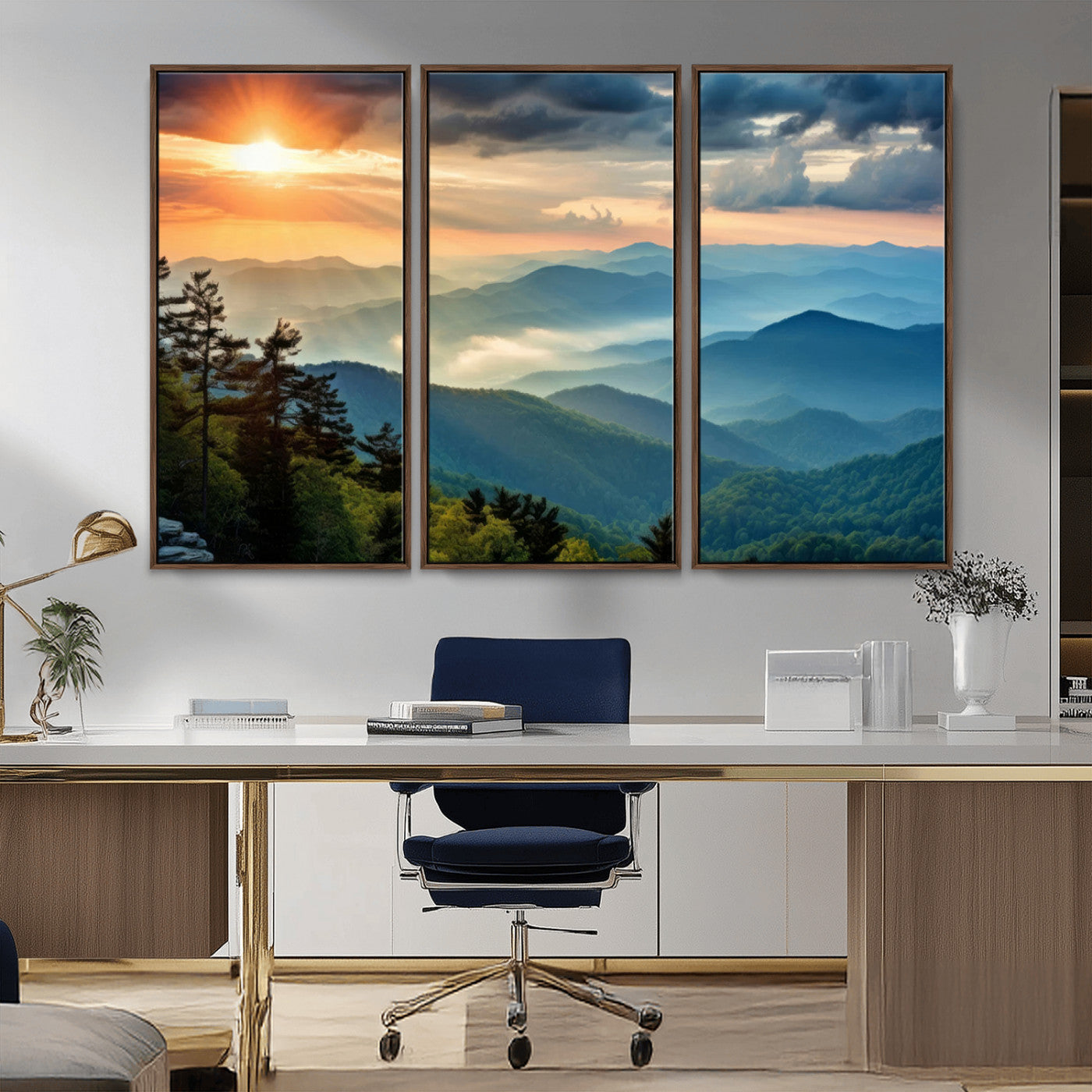 MGV-FC-48X32-3P - Sunrise Over Mountain Range Wall Art Canvas Print, Farmhouse Wall Decor, Cabin Wall Art
